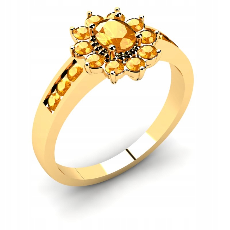 

Pierścionek Złoty Z Pomarańczowymi Cyrkoniami 14KR