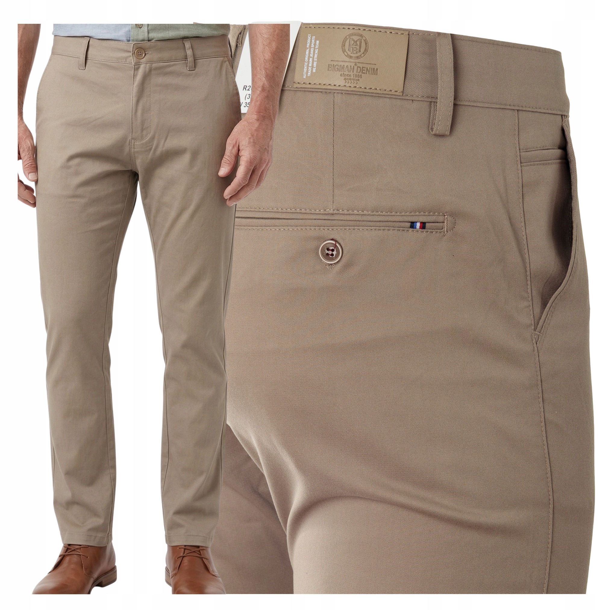 Spodnie Materiałowe Klasyczne Bawełniane Jasno-beżowe Wiosenne W37