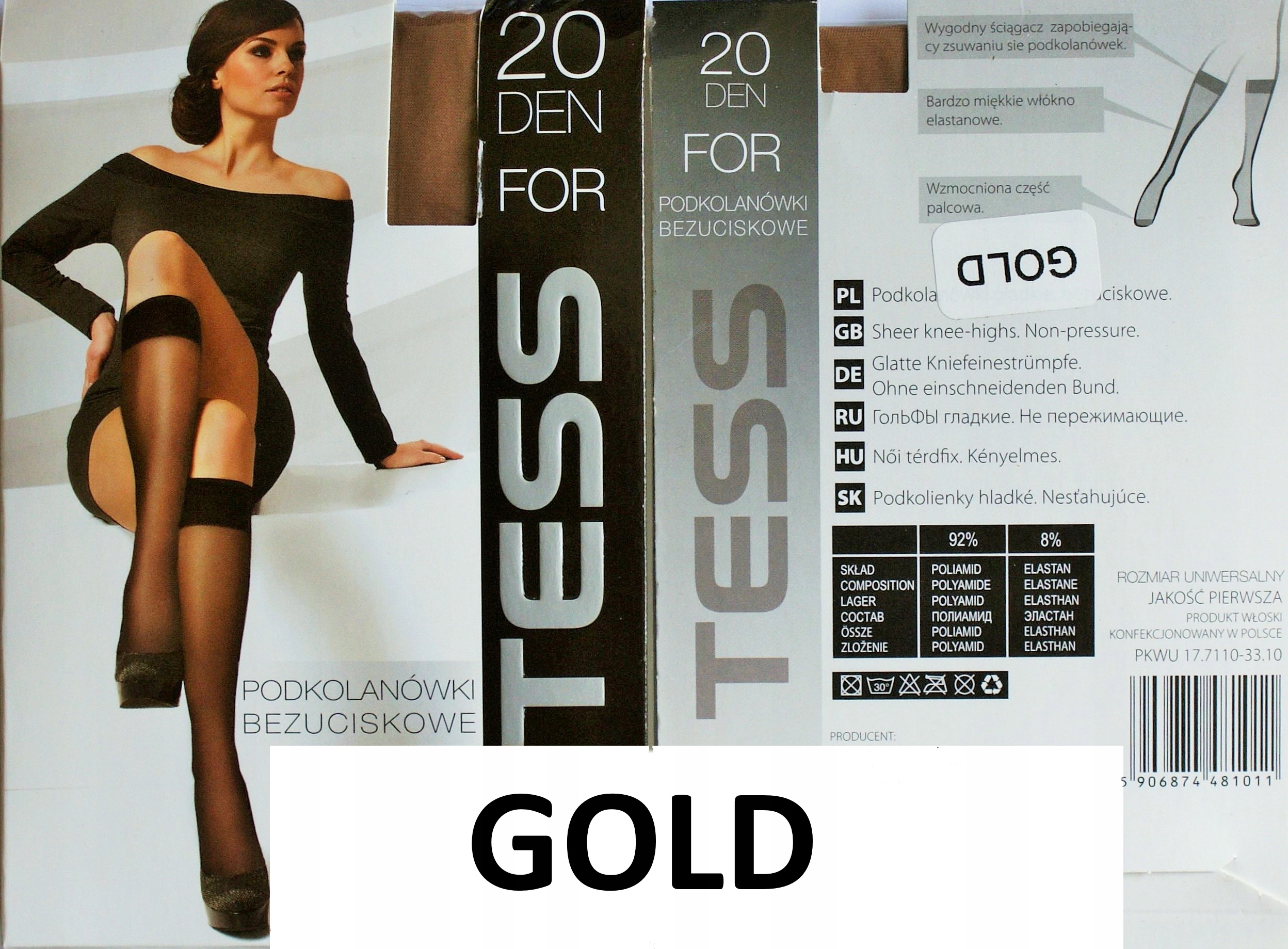 

Podkolanówki Tess 2 pary kolor Gold