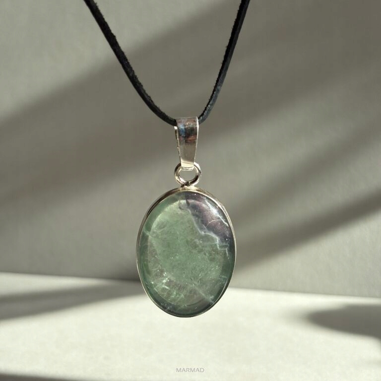 Fluorit 45x23 mm – hotový přívěsek stříbro 925