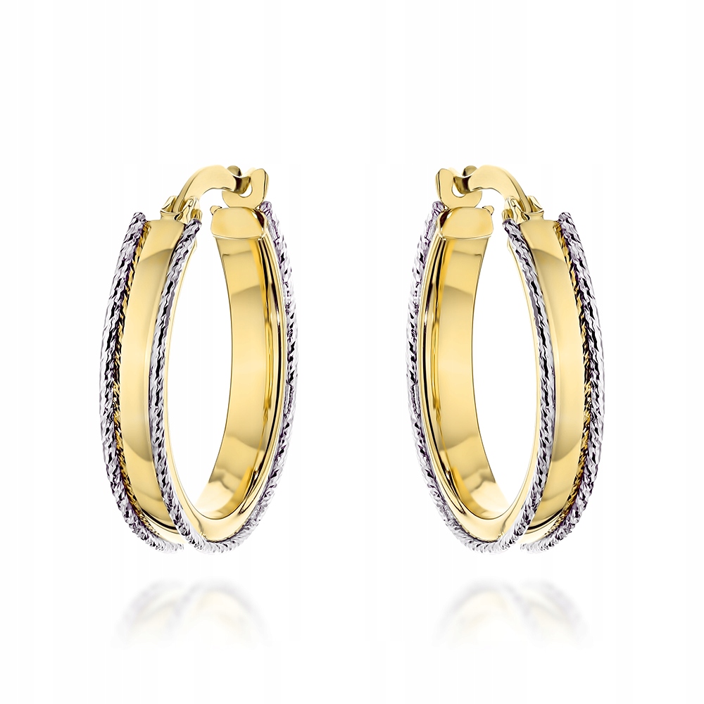 Zlaté 585 náušnice, kolečka zdobená na okrajích ve dvou barvách 14karátového zlata