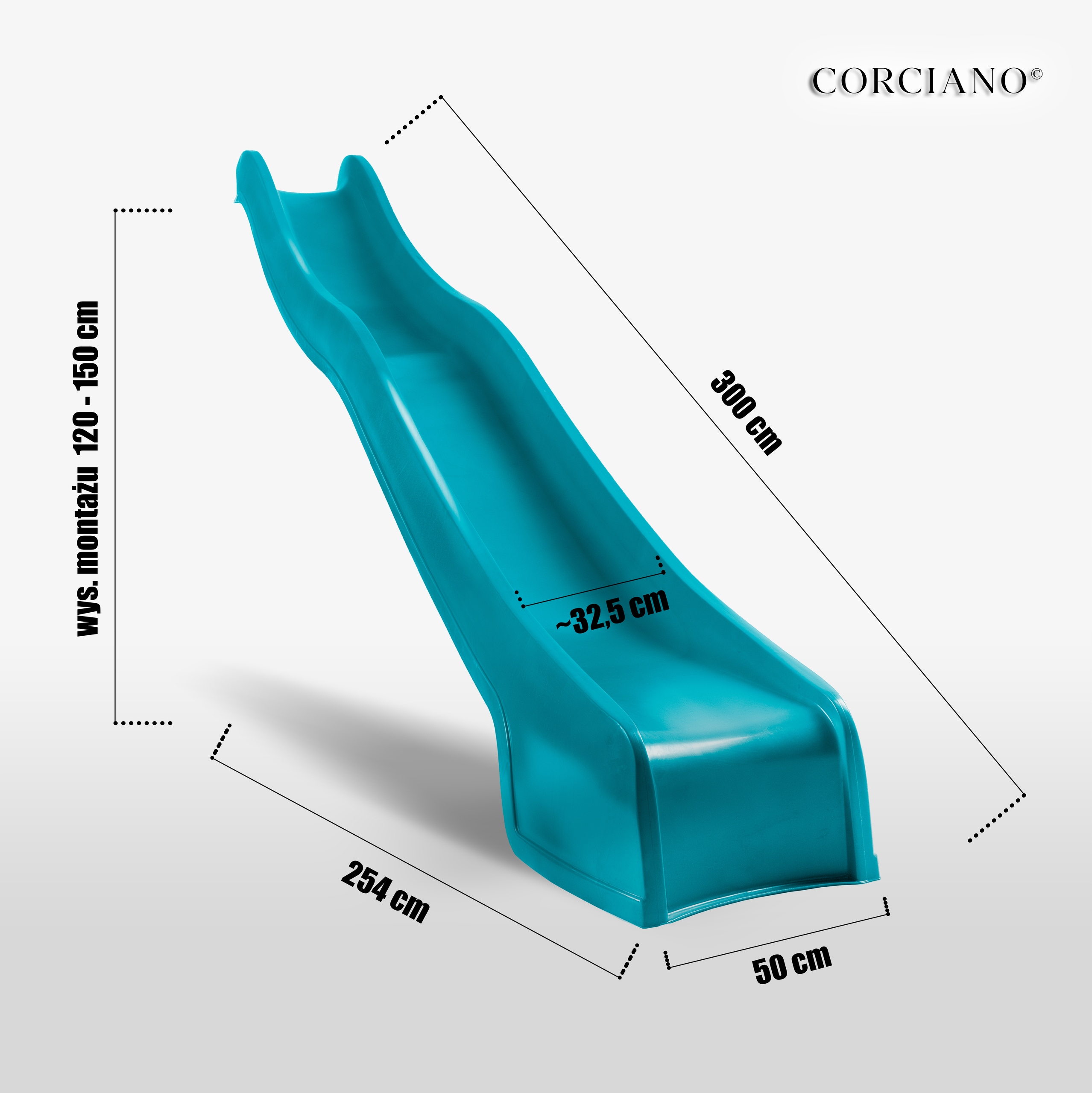 ŚLIZG ZJEŻDŻALNIA 3METRY WODNA TURKUSOWA 2w1 DUŻA Rodzaj do montażu