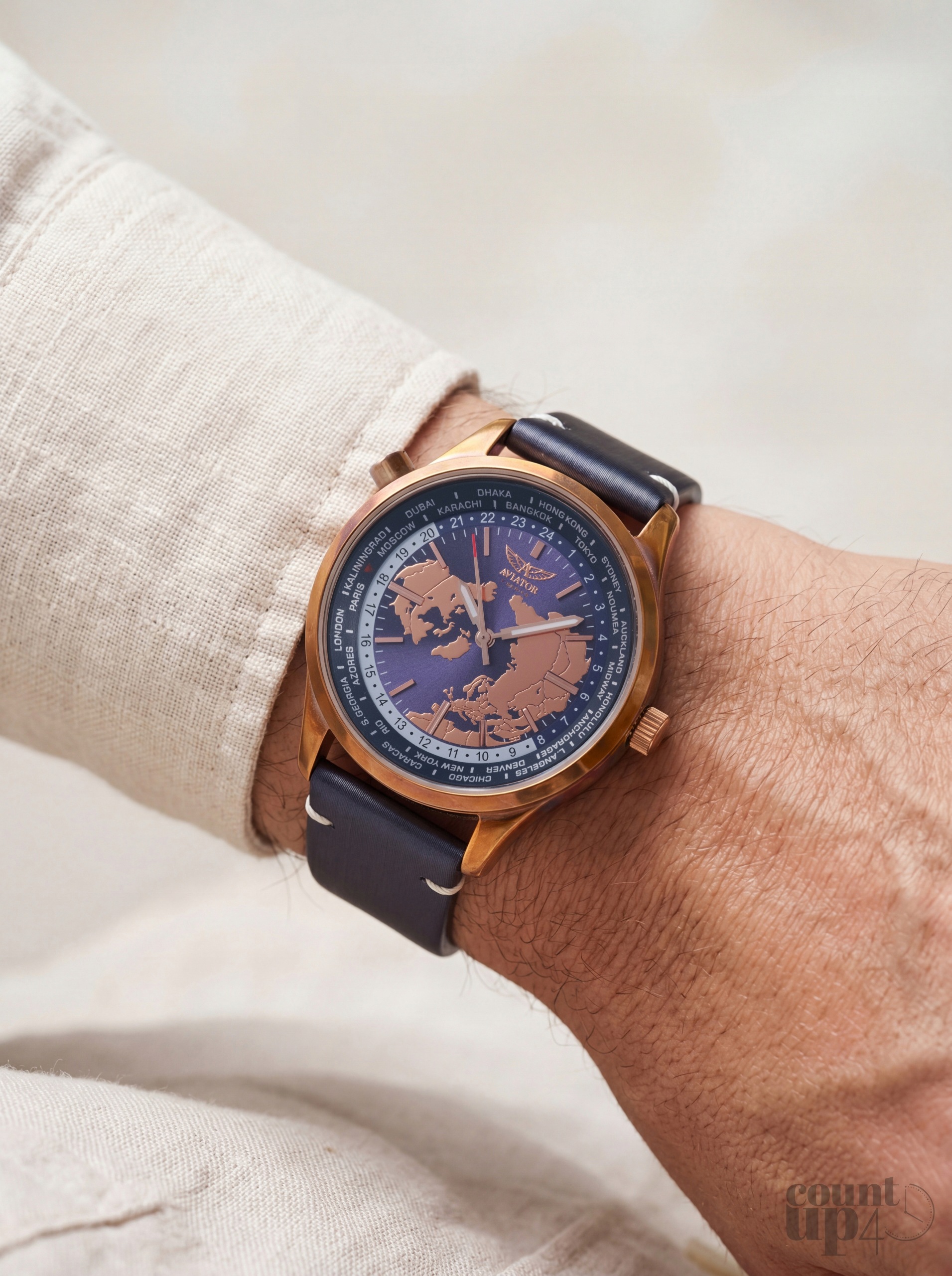Hodinky Aviator F-Series AVW8660L05 World Time S Mapou Světa