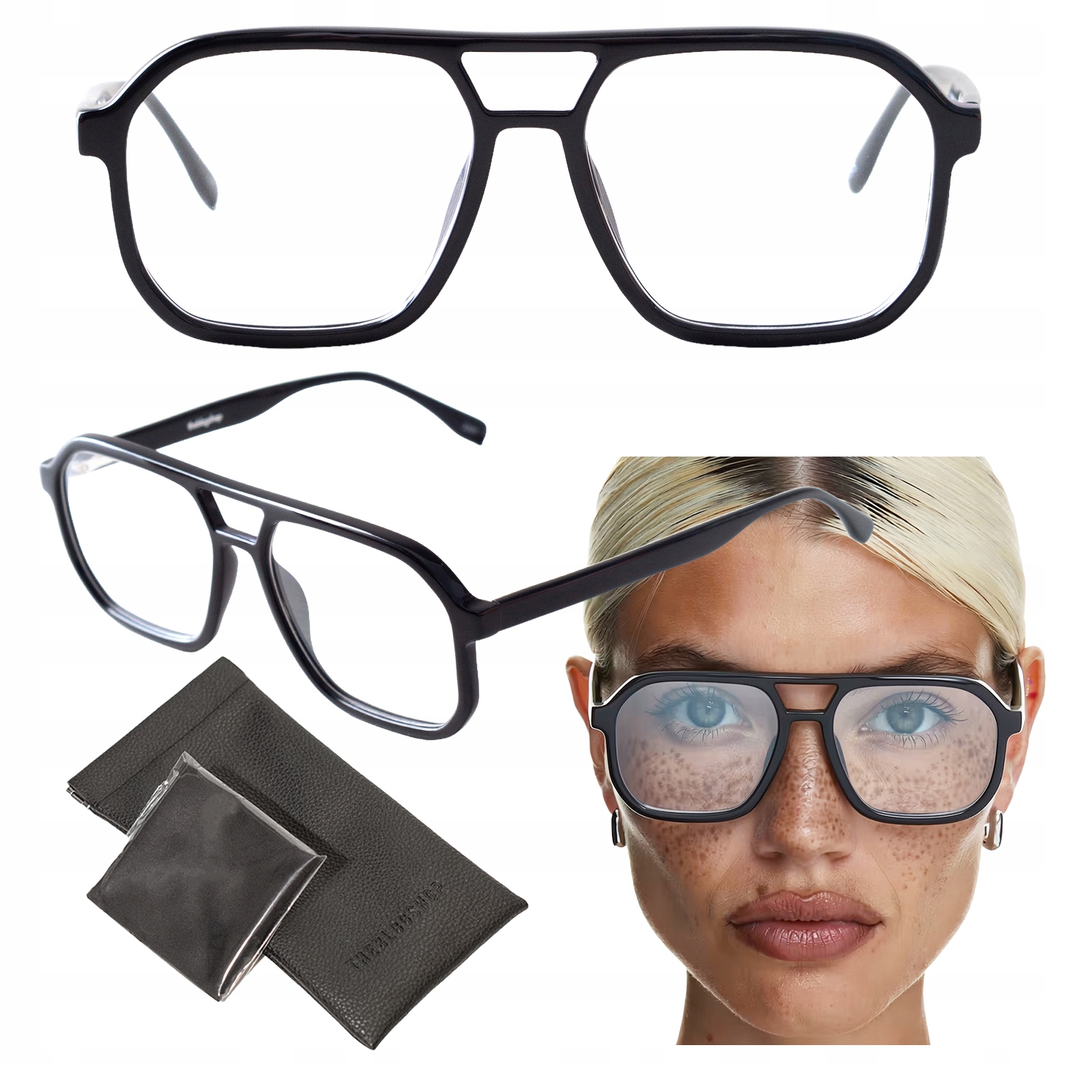 Brýle bez dioptrií Pilotky černé dámské pánské acetátové Flex korekční obruba