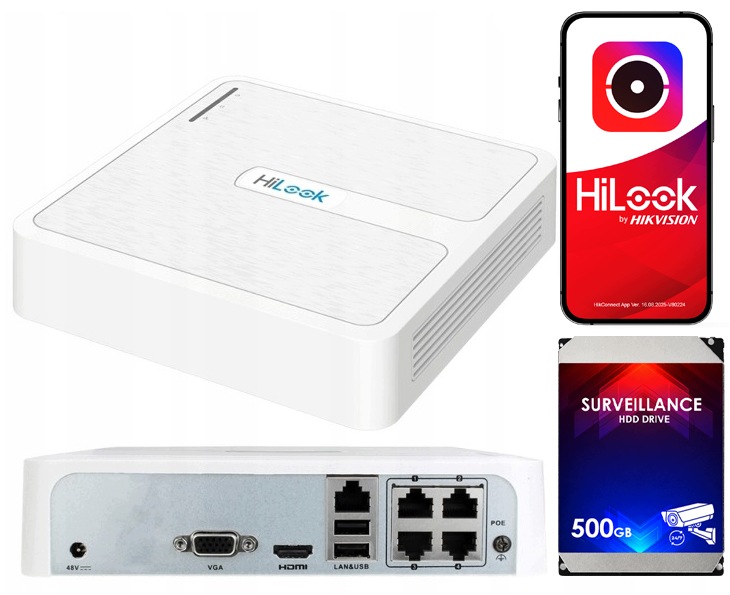 Ip rekordér NVR-4CH-H/4P 4x PoE až 6Mpx disk 500GB Hilook Hikvision