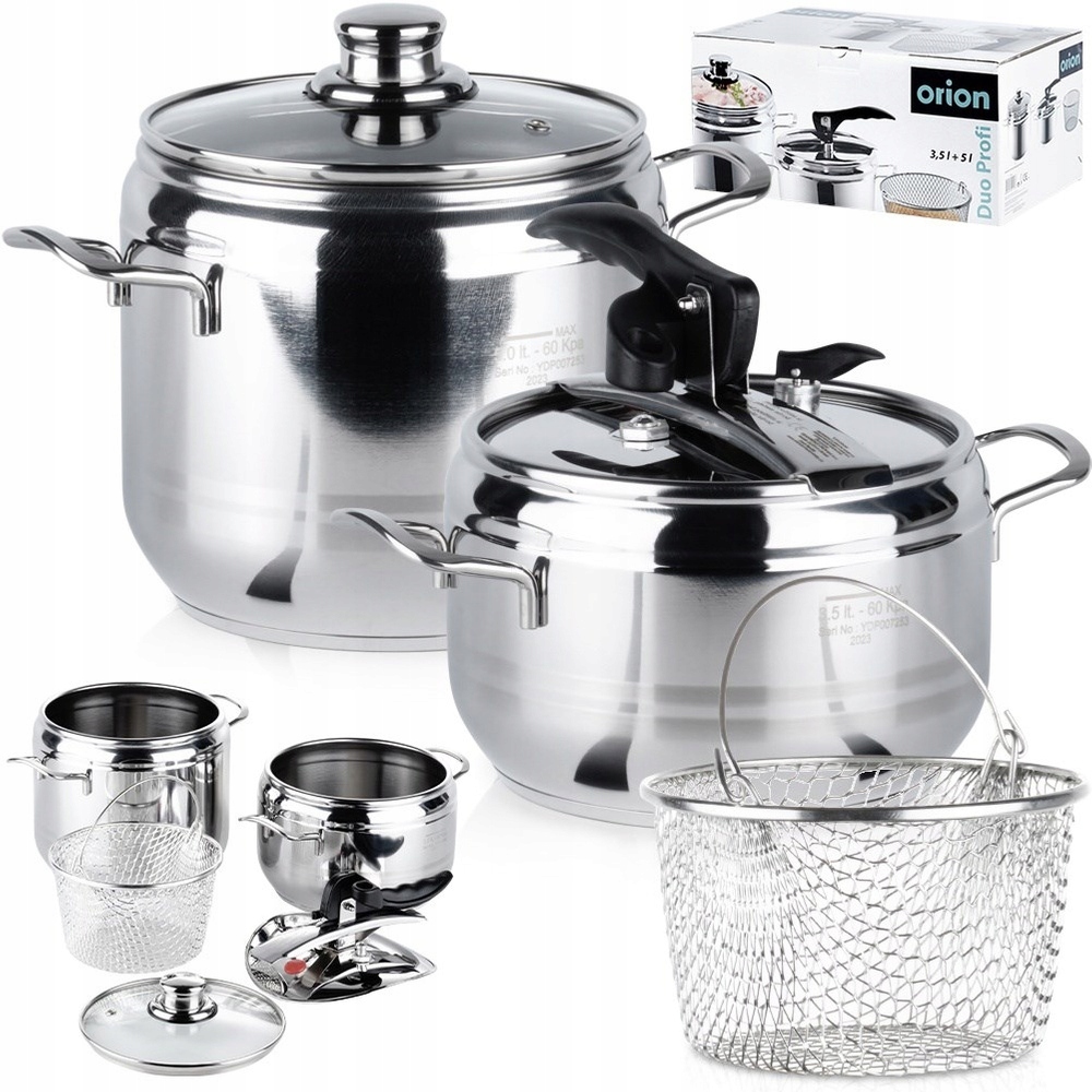 2x Tlakový hrniec Orion Profi oceľový hrniec tlakový, rýchle varenie 3,5+5