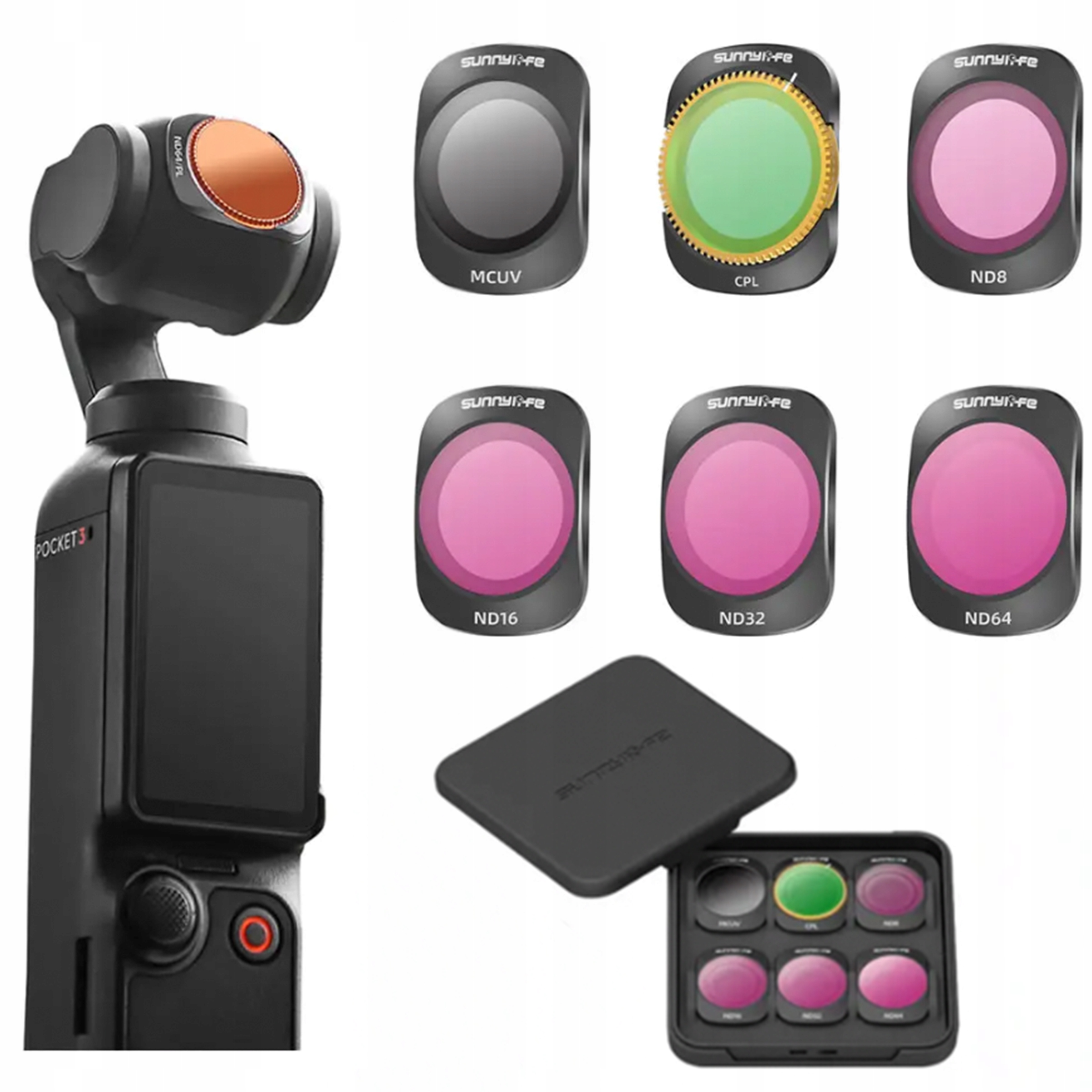 6X FILTR + ETUI DO DJI OSMO POCKET 3 - CPL MCUV / ND8 / ND16 / ND32 / ND64