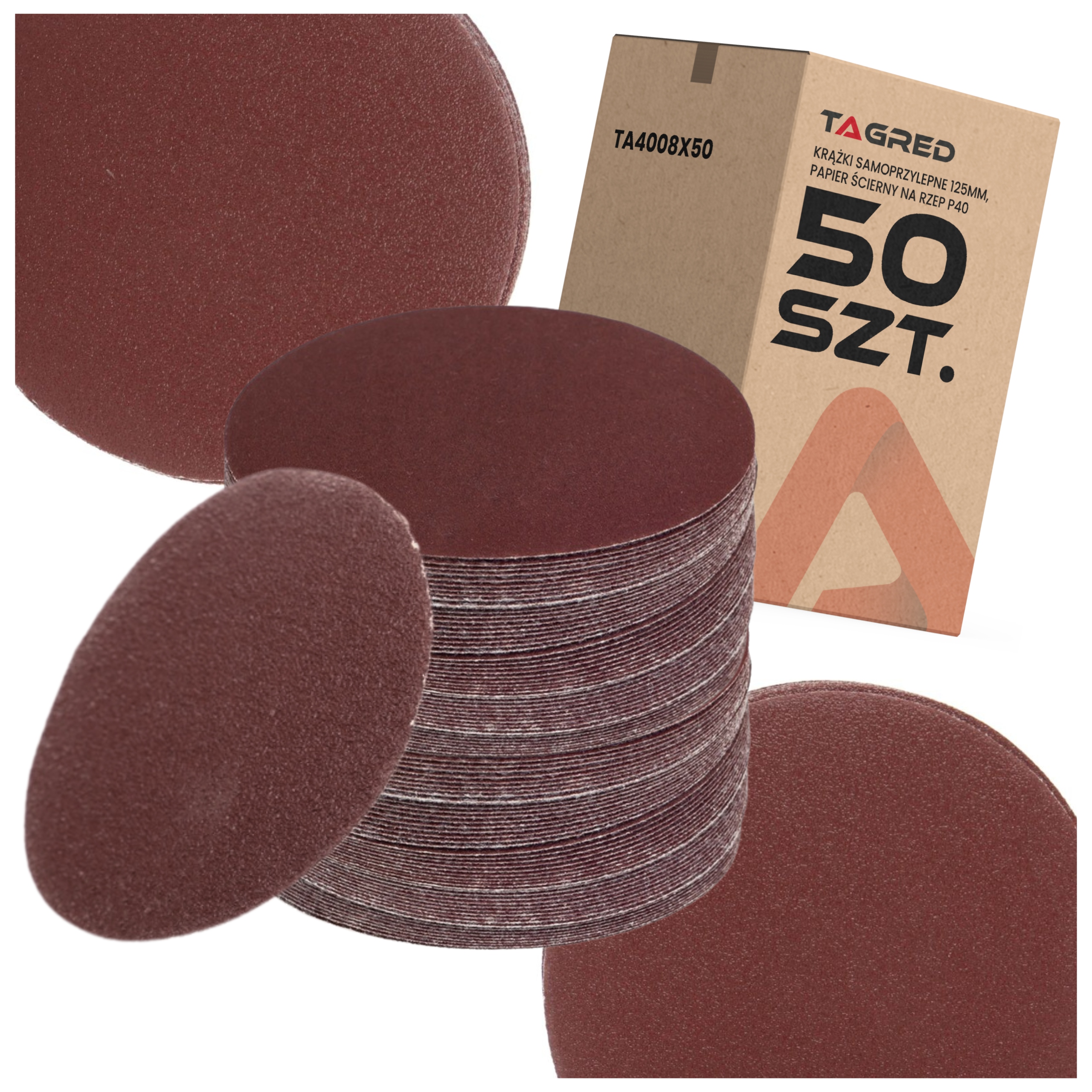 50x Krążki Ścierne 125 Samoprzylepne Na Rzep 40