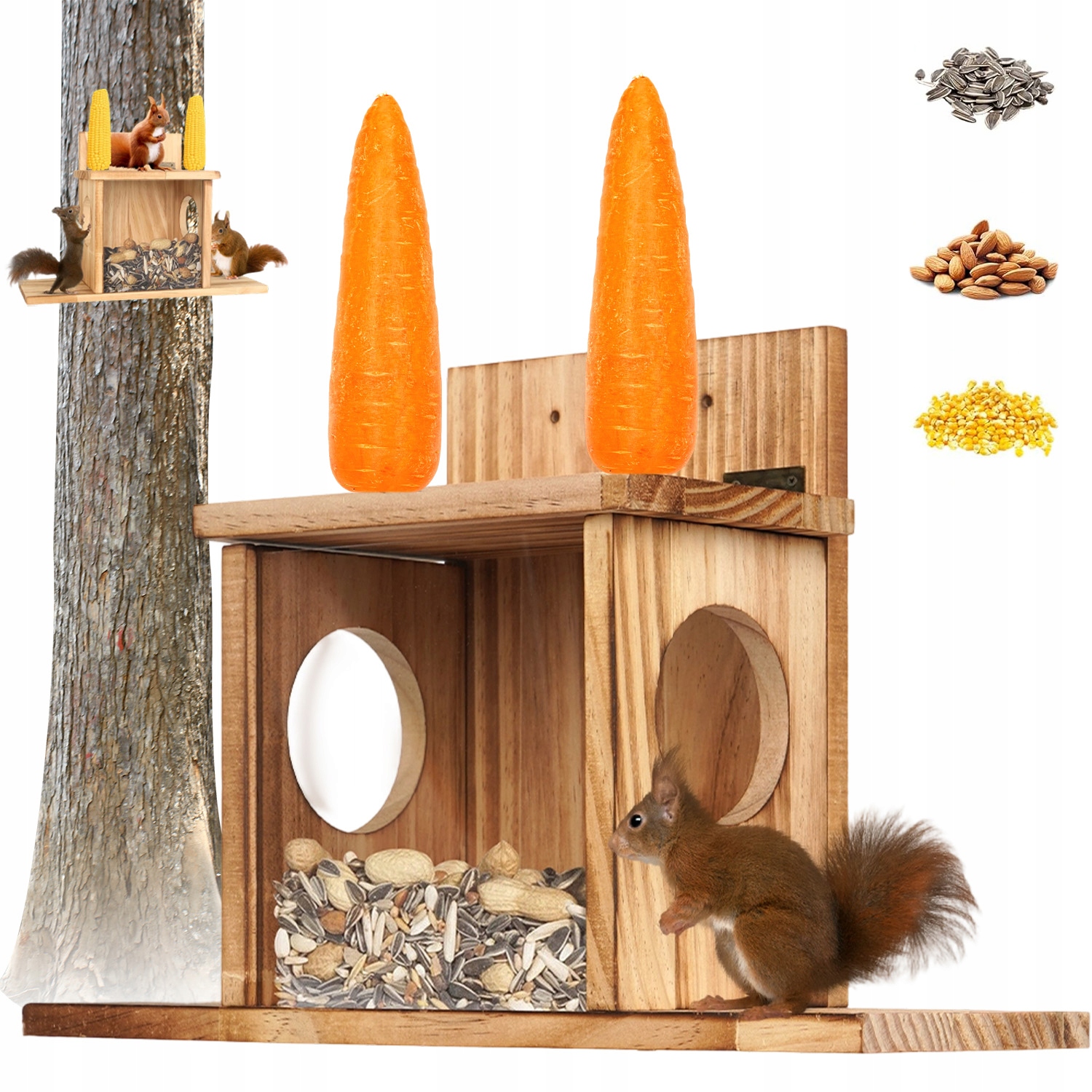 Levně Krmítko Pro Veverky Se 2 Vchody, Dřevo Pro Podmínky Do Zahrady Pro Pozorování