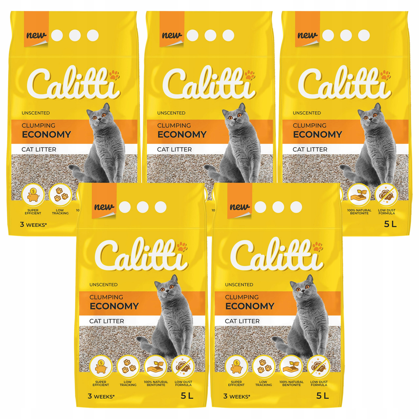 Levně Calitti Economy Bentonitové stelivo pro kočky 5 x 5 L