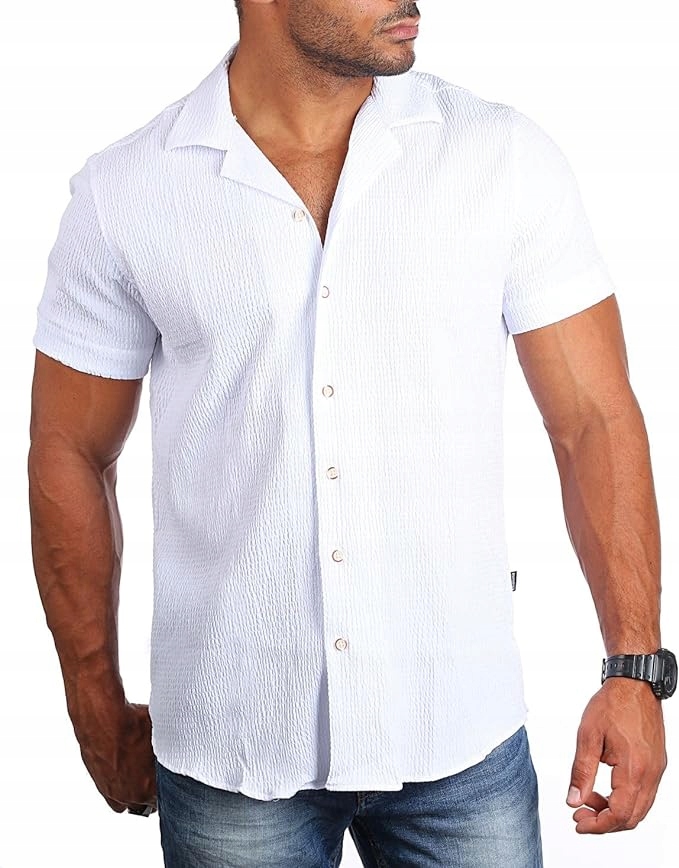 Bílá Pánská Košile Kubánský Límec Zajímavá Struktura Casual L