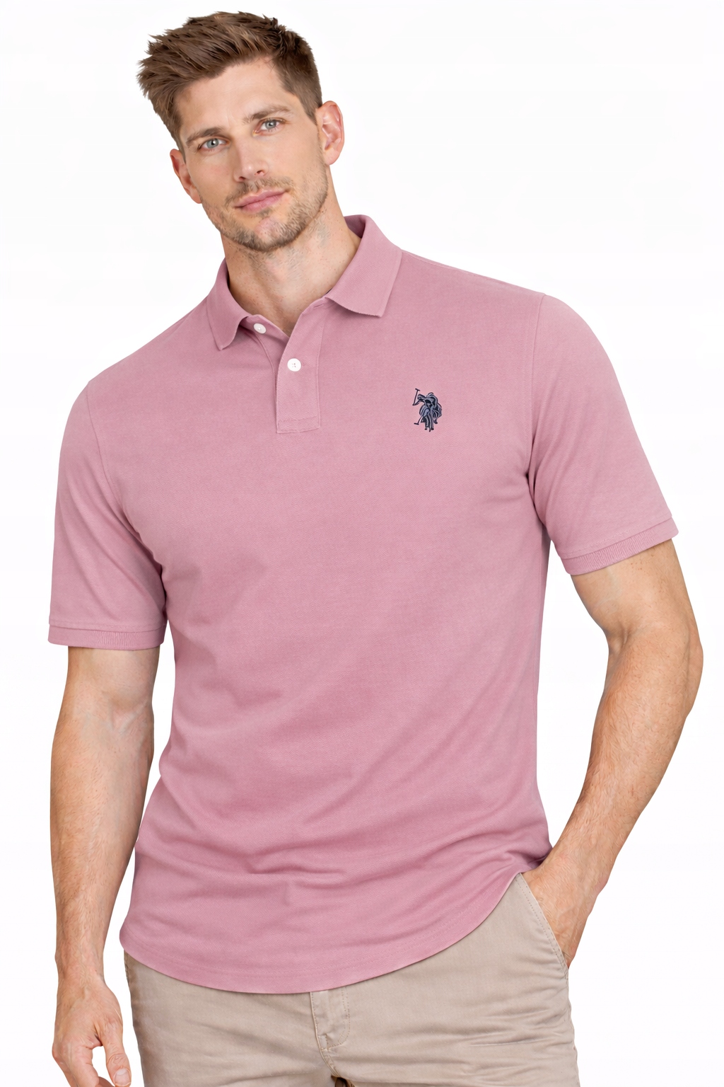 U.s. Polo Assn. Pánská Polokošile MUP3312-Y3C s růžovou bavlněnou výšivkou