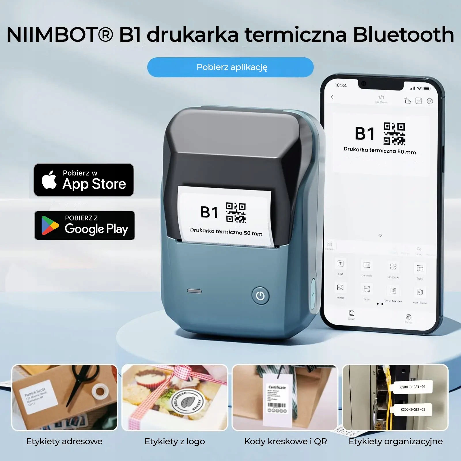 Drukarka termiczna NIIMBOT B1 + rolka etykiet EAN (GTIN) 6975746636223