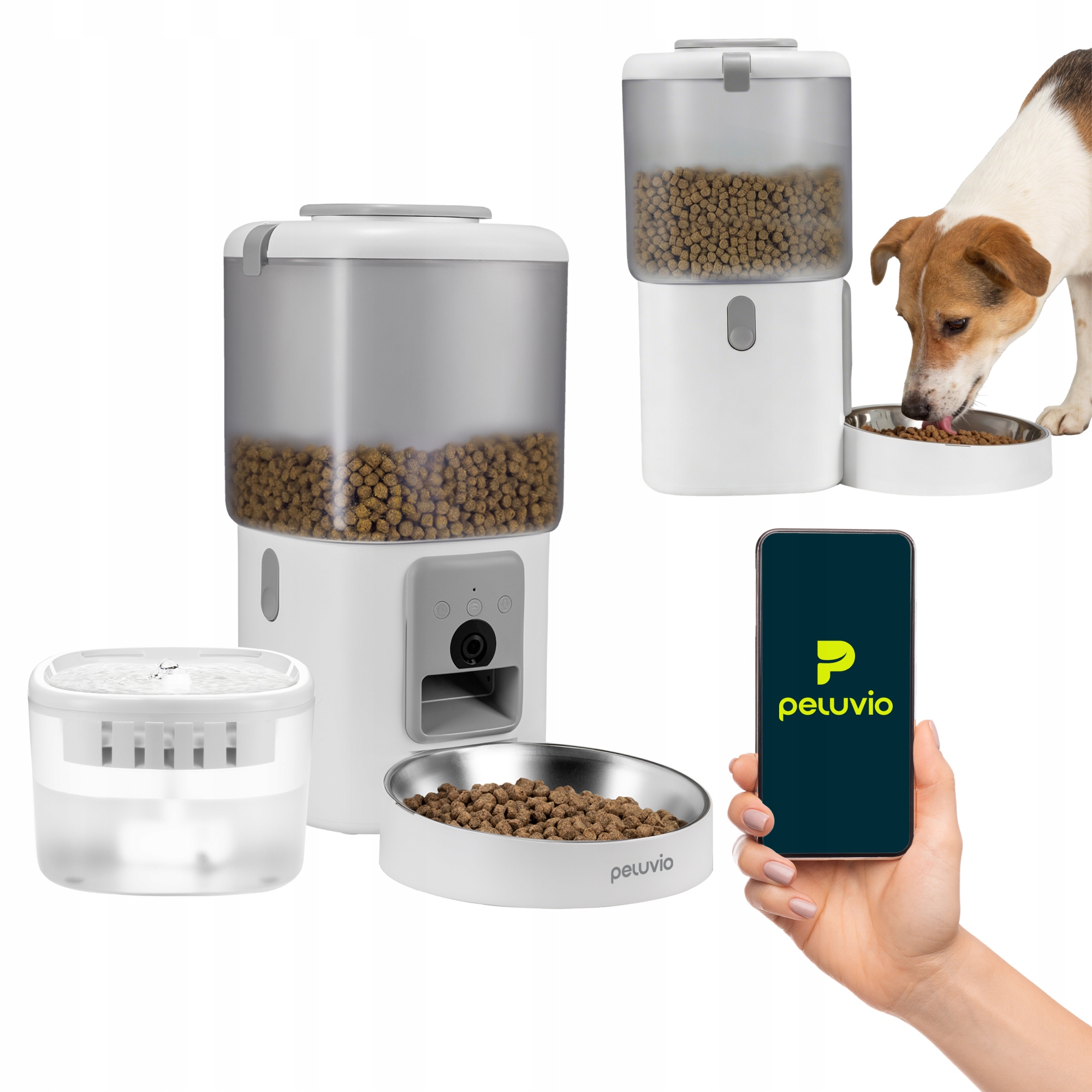Automatický dávkovač krmiva 4,5L+fontána na vodu 2,5L Wi-fi Peluvio Feast