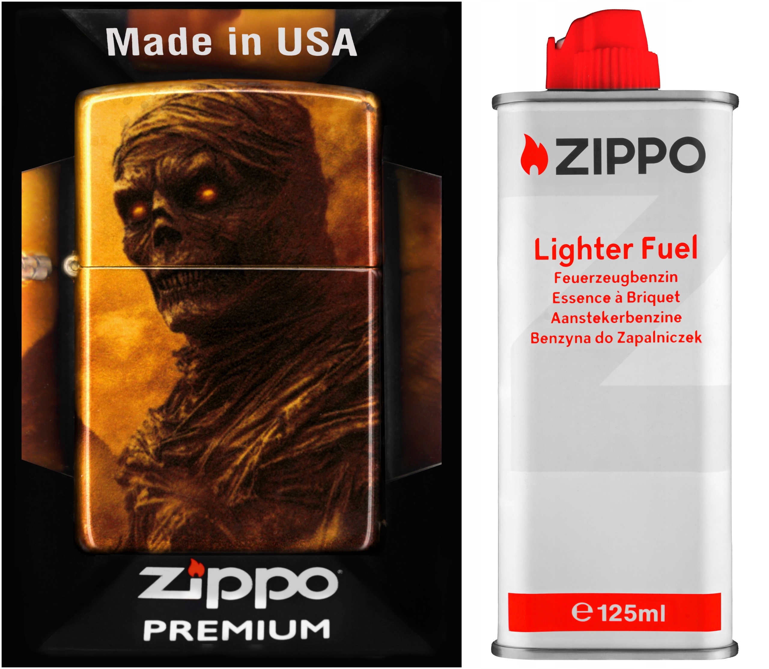 Sada Zippo Zapalovač Mummy Design Benzín 125 ml