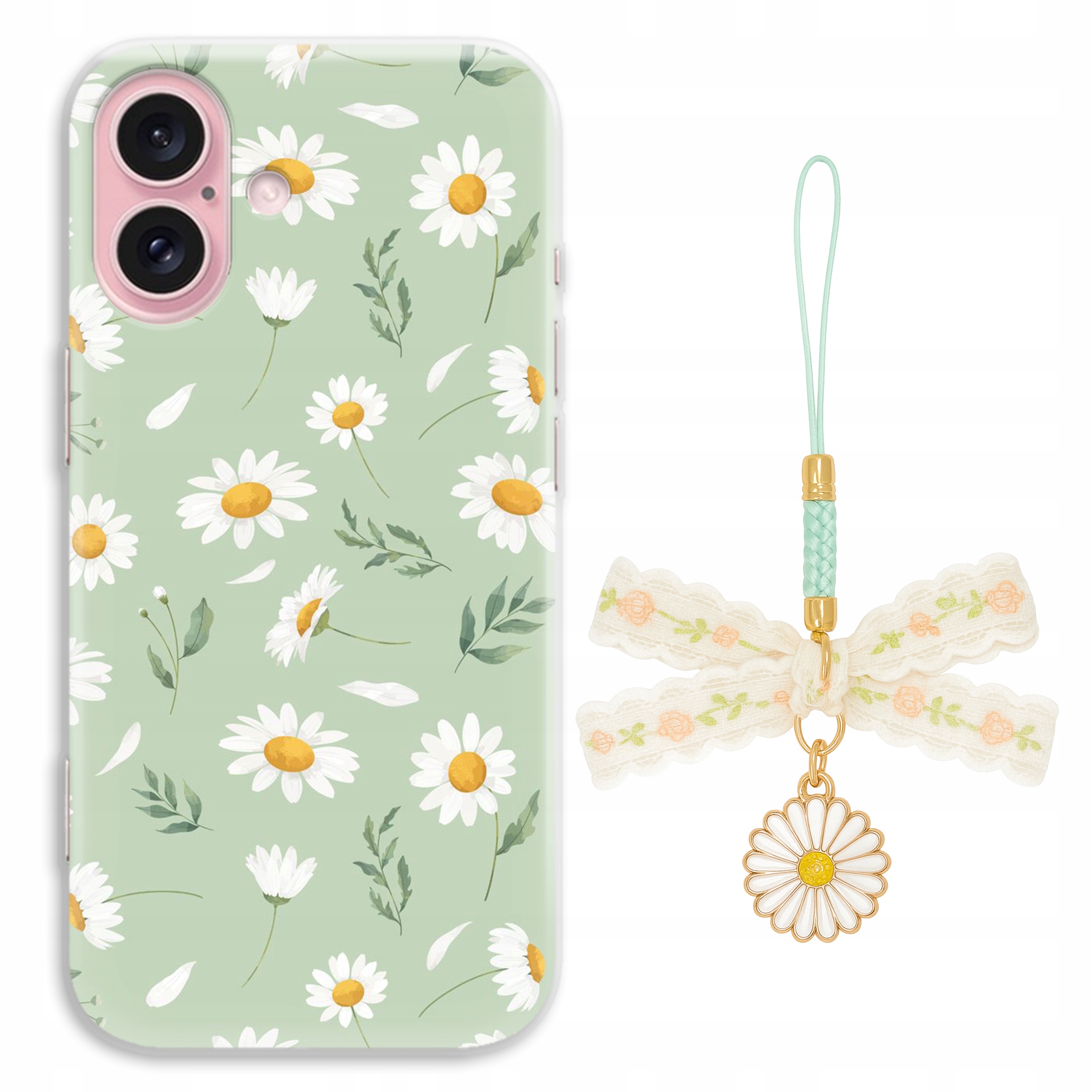 Pouzdro Pro Iphone 16 Přívěsek Na Klíče Sedmikráskou S Mašličkou Zelené Odolné Vzor