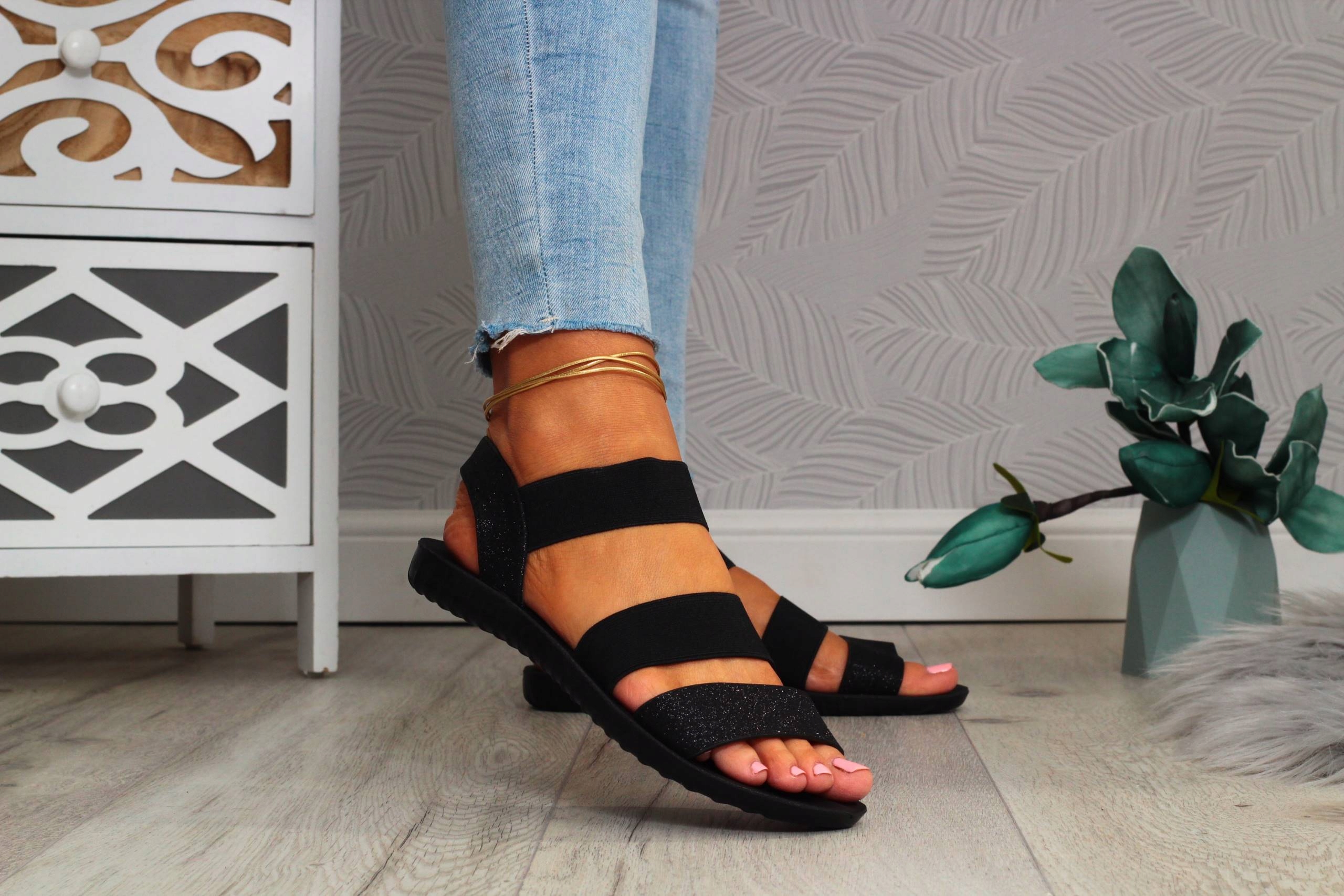 CZARNE SANDAŁY DAMSKIE PŁASKI SPÓD SPORTOWE LATO Rozmiar 41