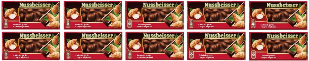 Levně 10 x 100 g Nussbeisser Hořká čokoláda s mandlemi Polokartonu