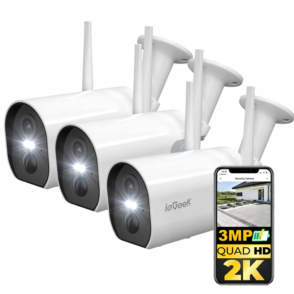 3 kusy 3Mpx kamera na baterie Bezdrátová Wifi s barevným nočním viděním