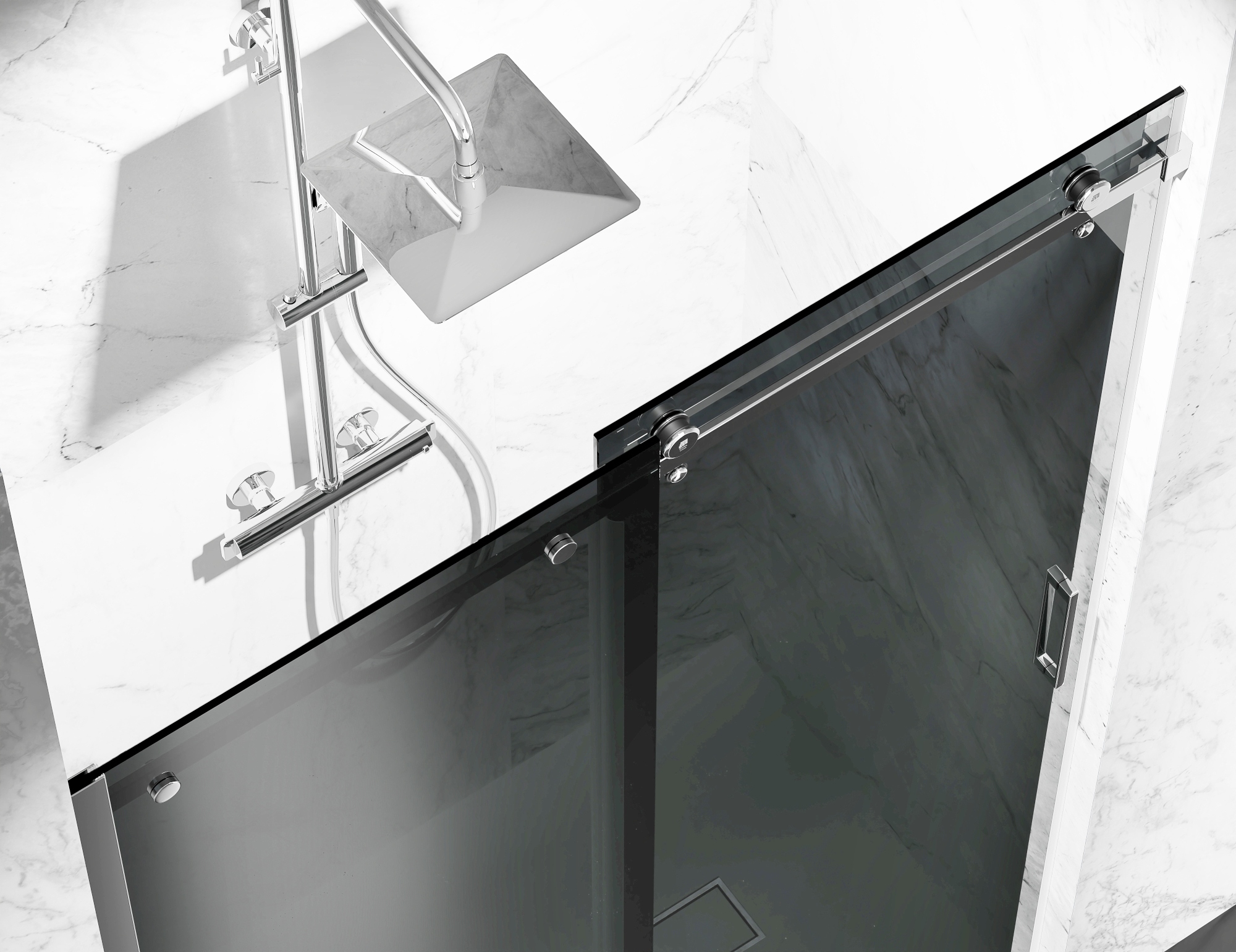 Czarne Drzwi Prysznicowe Przesuwne 8mm D20VG 170cm Marka Swiss-Liniger