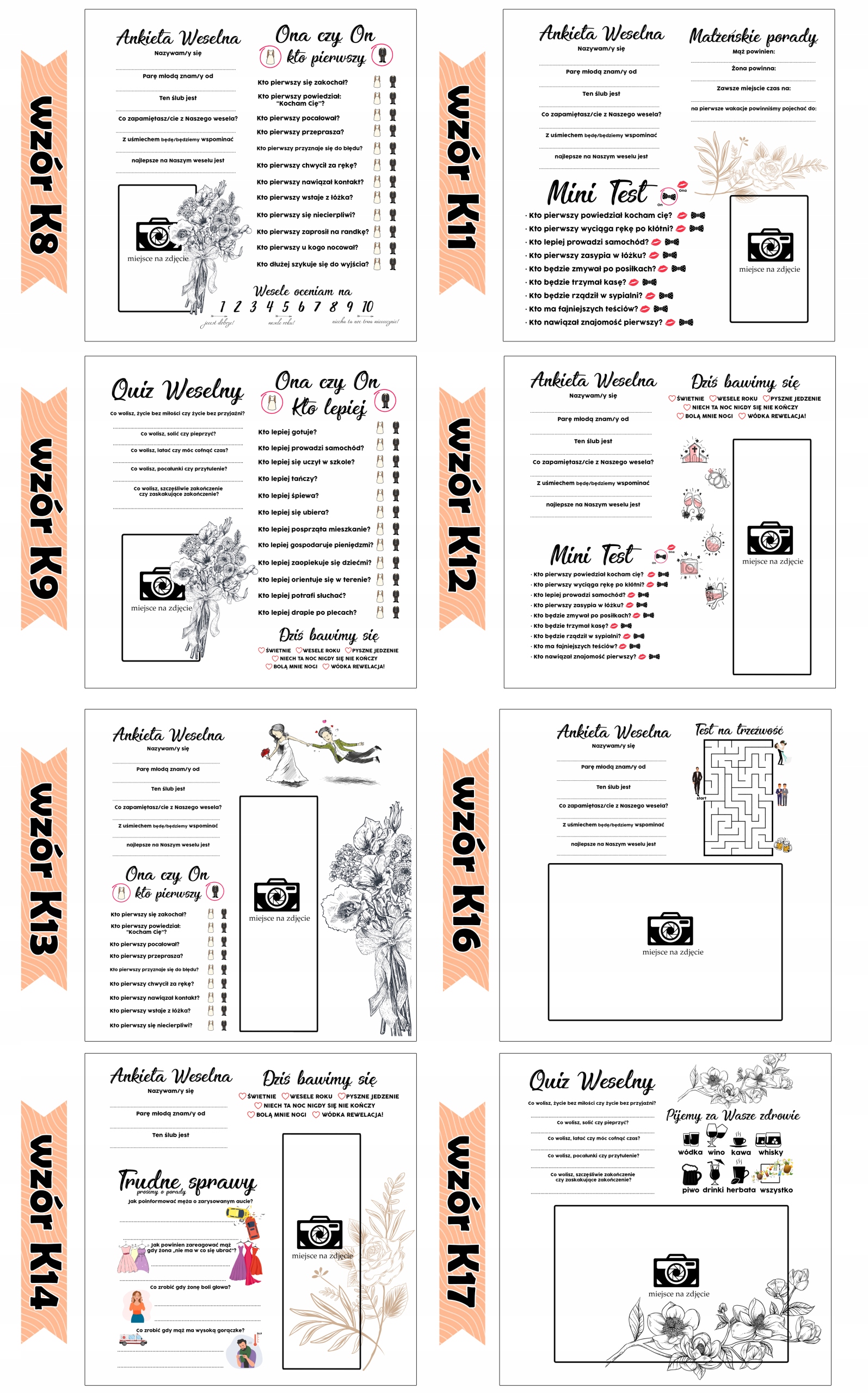 KSIĘGA GOŚCI NA ŚLUB WESELE KWADRAT ANKIETY MIX Liczba kart 50