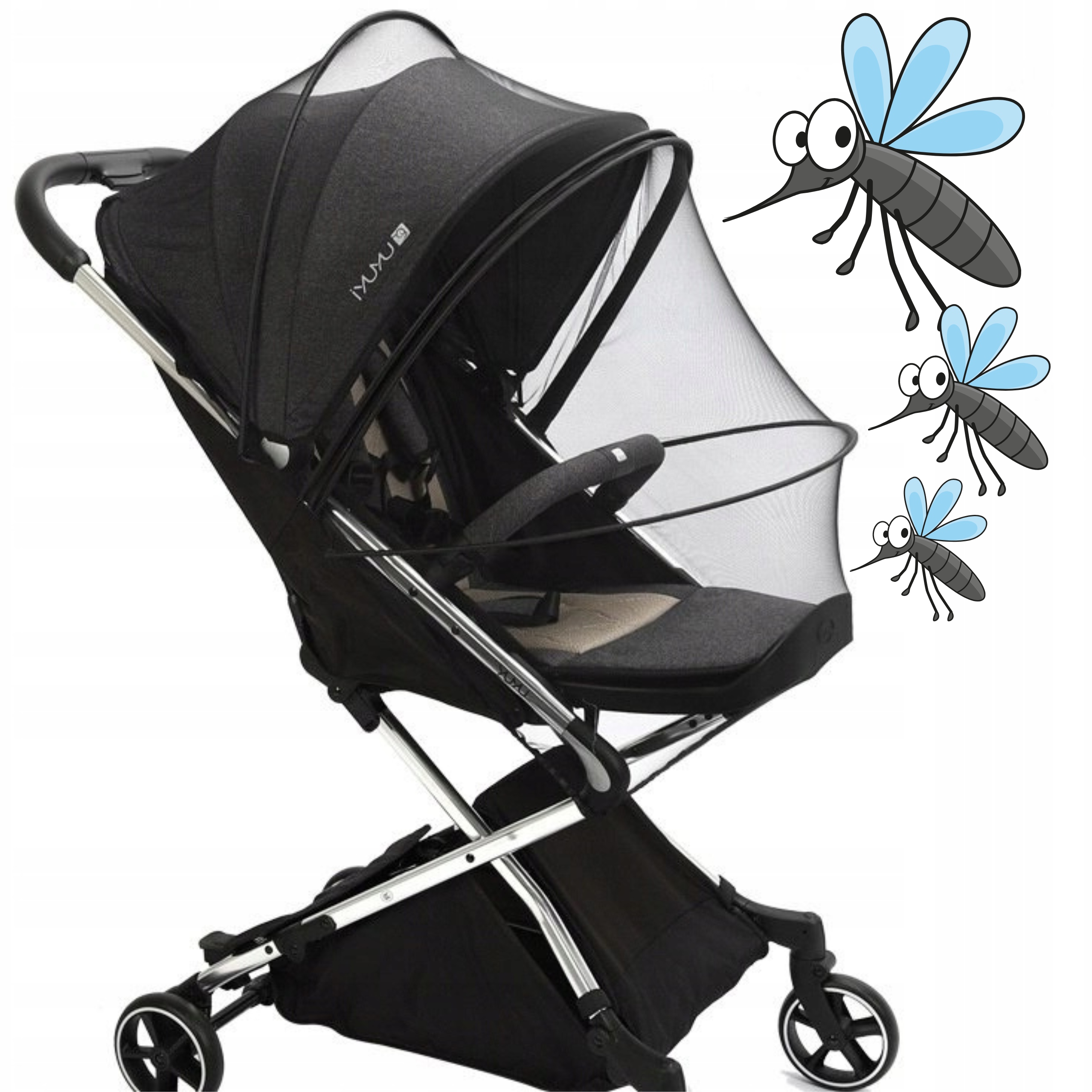 UNIWERSALNA MOSKITIERA DO WÓZKA DLA DZIECI SKŁADANA USZTYWNIANA