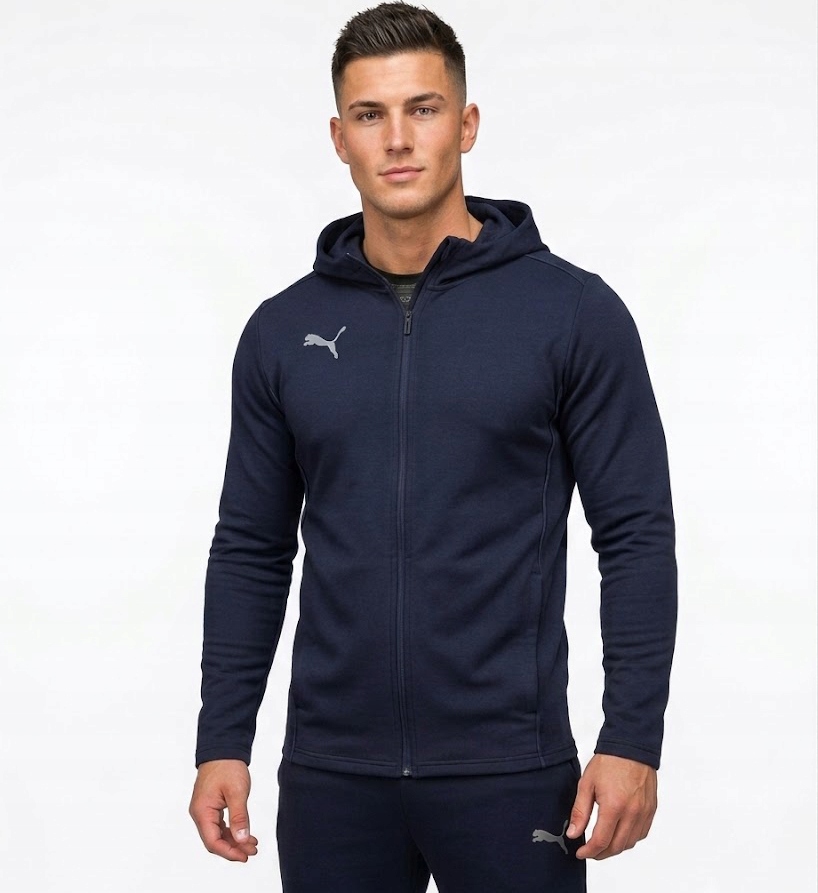 3394 Pánská Mikina Puma Rozepínací S Kapucí, Zapínací Kapsy, Tmavě Modrá, 3XL