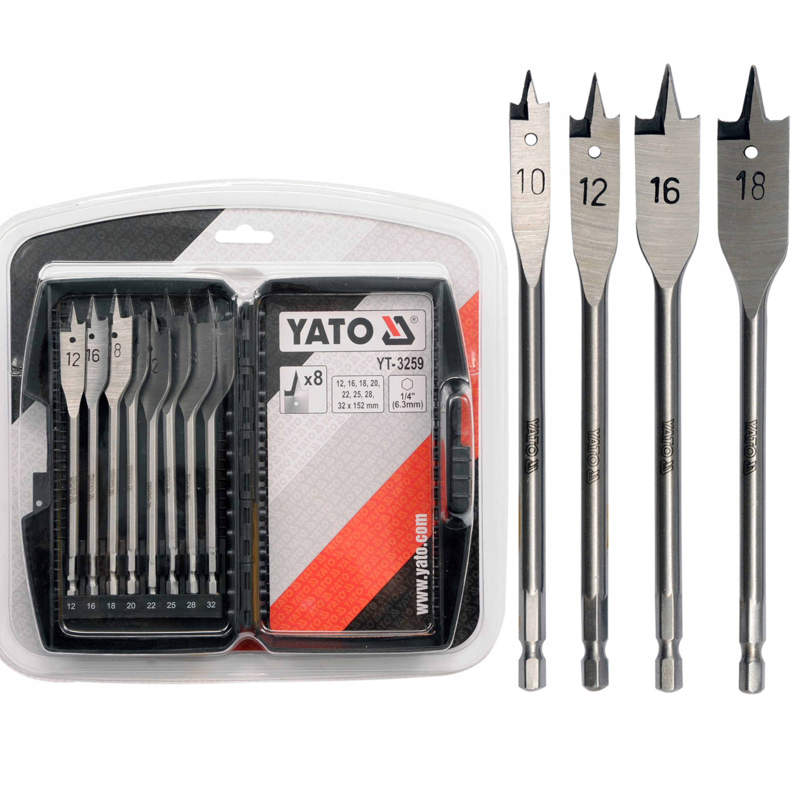

Yato Wiertła Łopatkowe Piórowe drewna 8szt 12-32mm