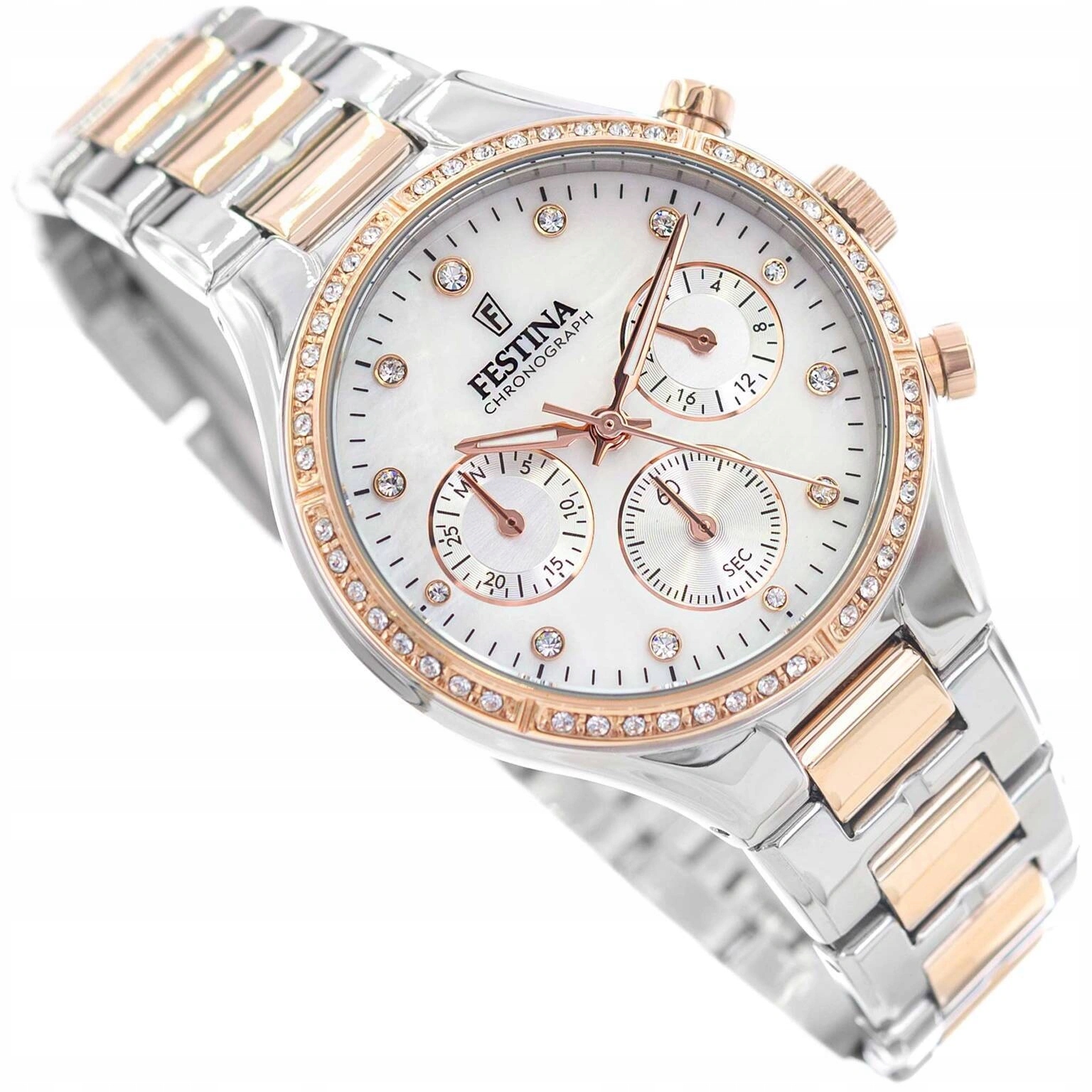 Dámské Hodinky Festina F20403/1 Na Náramku Chronograf Rose Gold Stopky