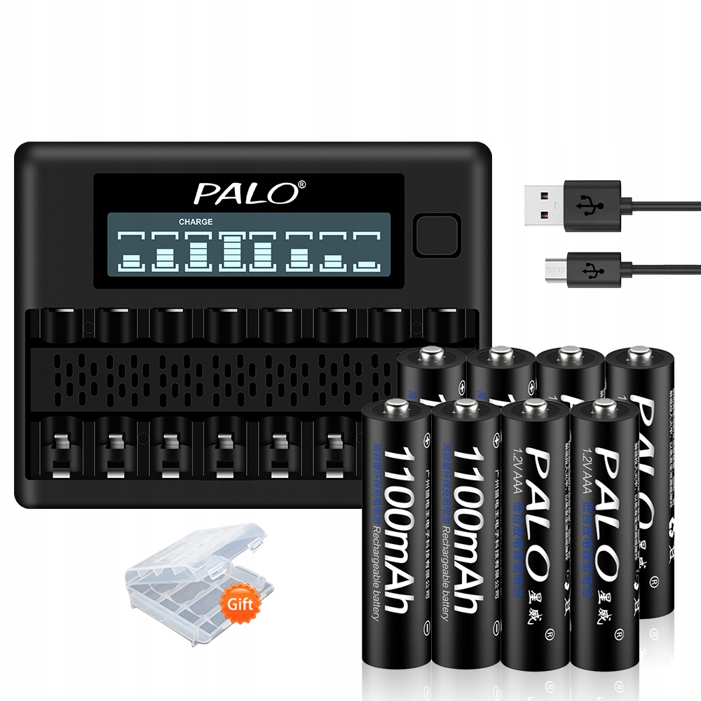 8 ks LR03 R3 Ni-MH Dobíjecí Aaa Baterie 8 Slotová LCD Usb Chytrá Nabíječka
