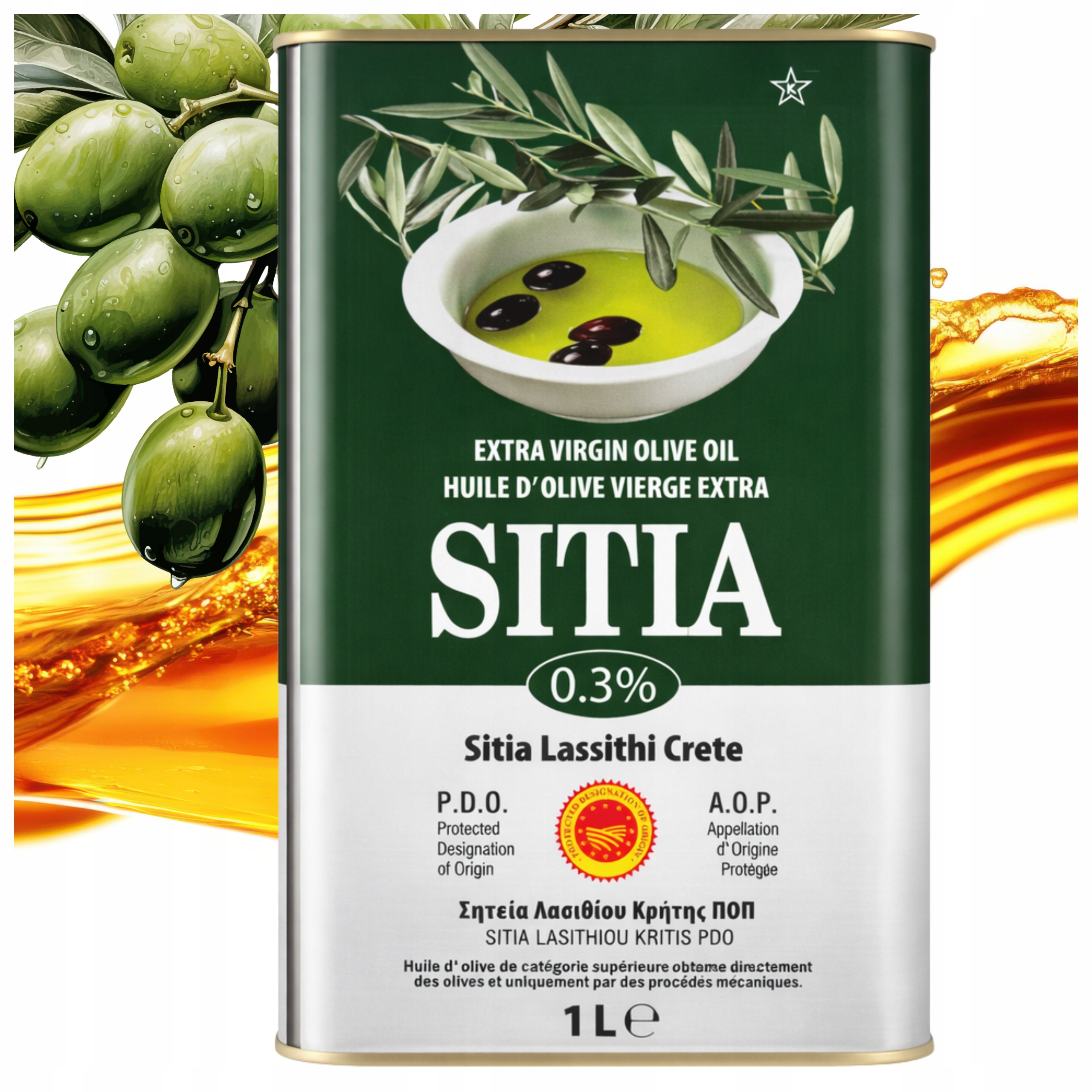 Extra Panenský Olivový Olej 1 L Řecký 0,3 % P.d.o Sitia Lassithi 04/2026