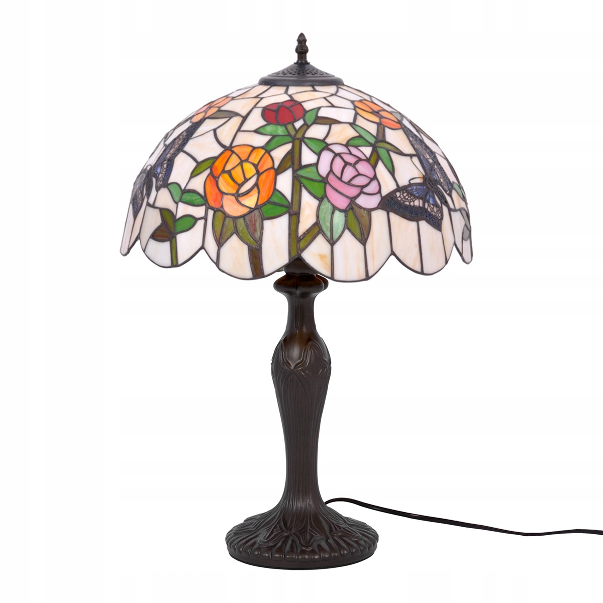 Klasyczna Lampa stołowa Tiffany Witrażowa Kolorowa Kwiaty Gabinetowa