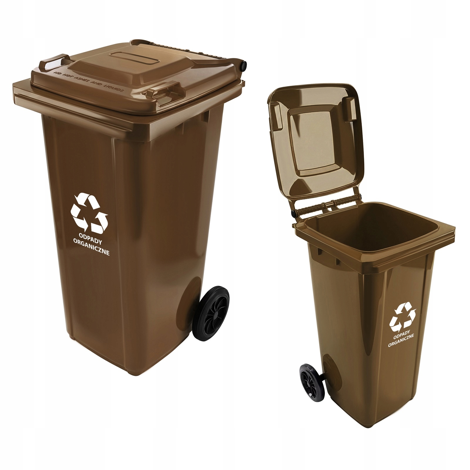 Kosz na śmieci 120L brązowy bio odpady organiczne pojemnik z kółkami
