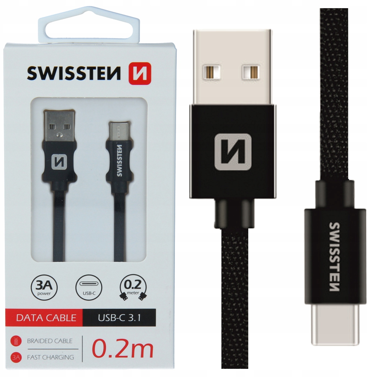 SWISSTEN Kabel do ładowania USB / USB-C 3A 20cm