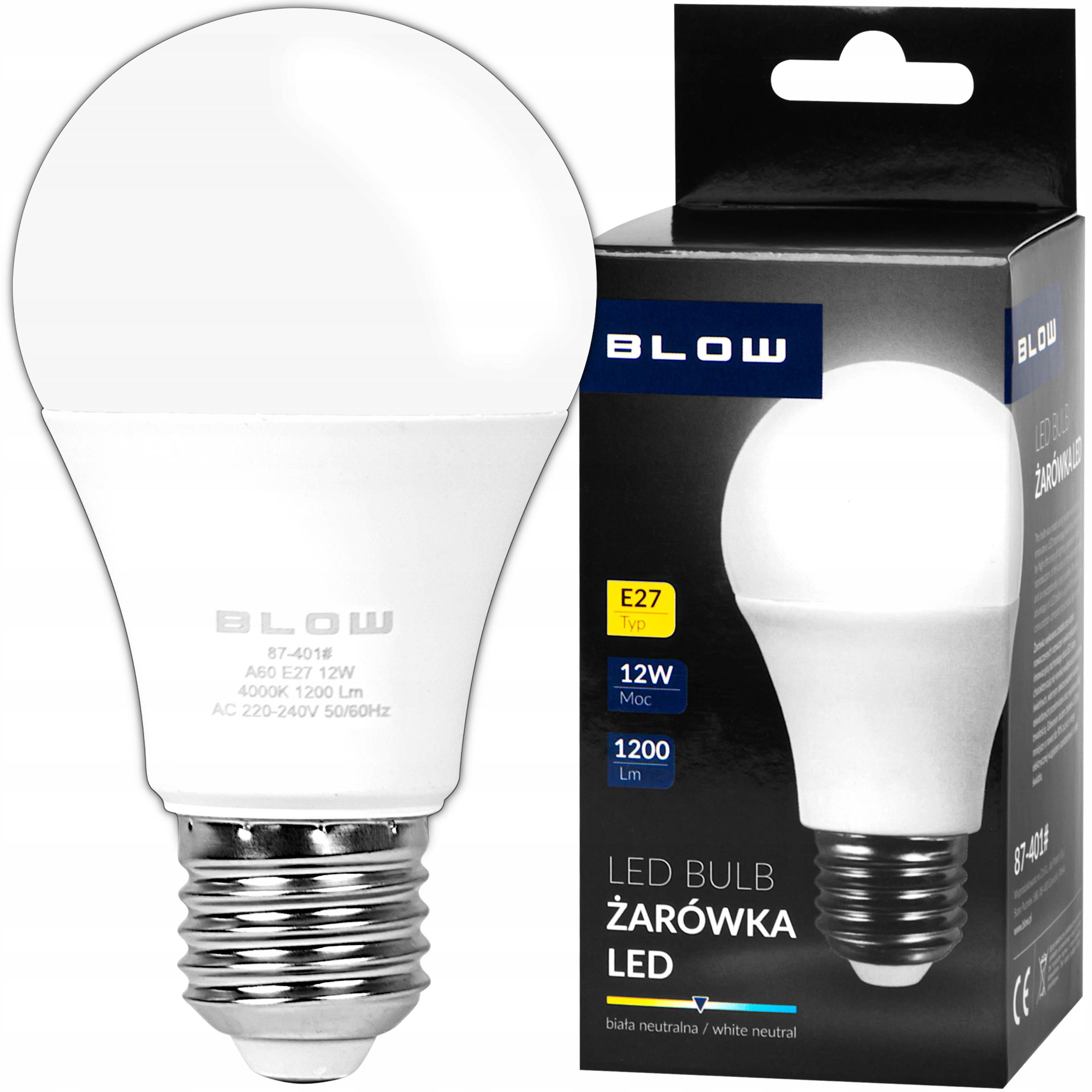 

Żarówka Led Eco E27 12W=100W biała kulka kula