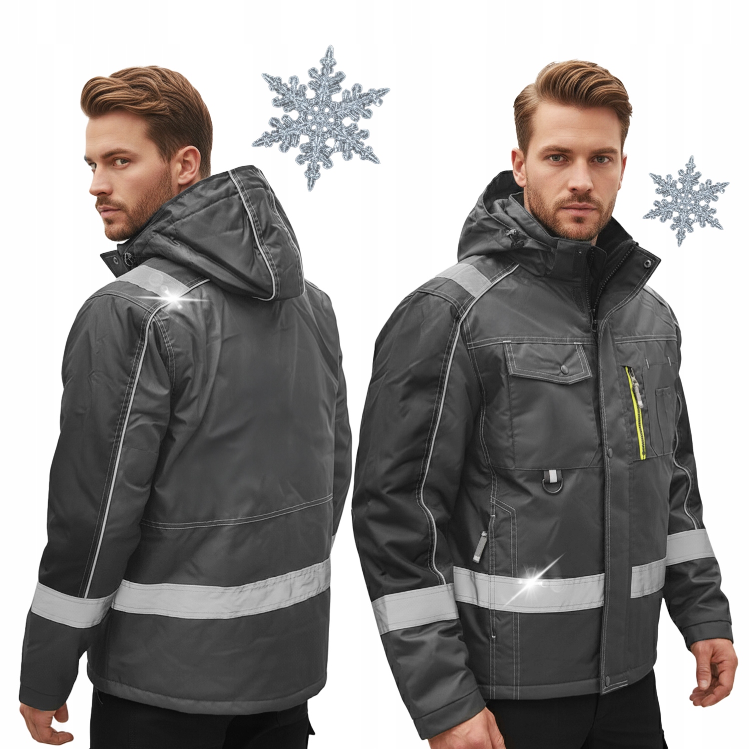 KURTKA ROBOCZA ZIMOWA MĘSKA OCIEPLANA Z KAPTUREM WODOODPORNA OXFORD ODBLASK