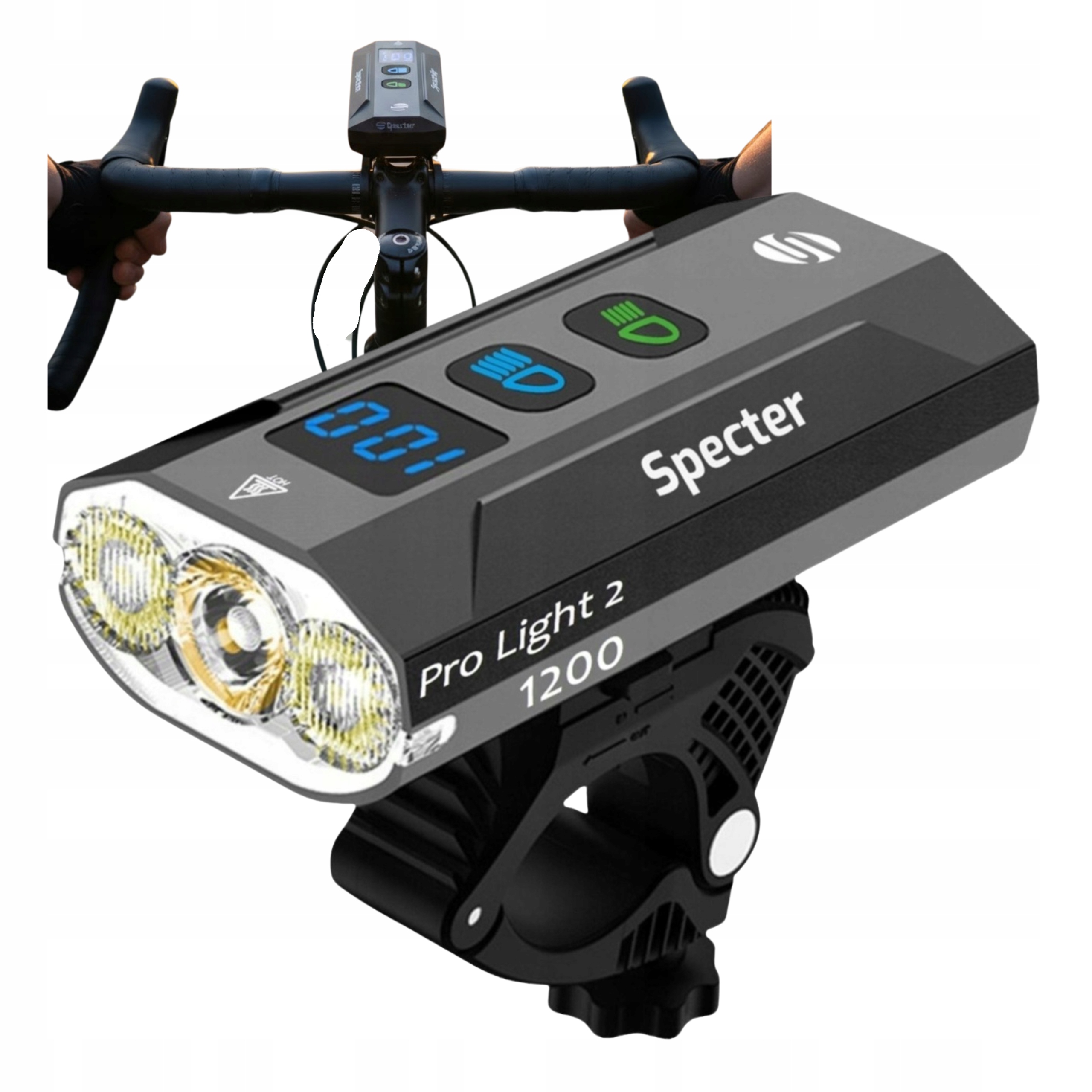 Lampka Rowerowa Specter PROLIGHT2 1200LM 3 Led Usb Mocna Wodoodporna