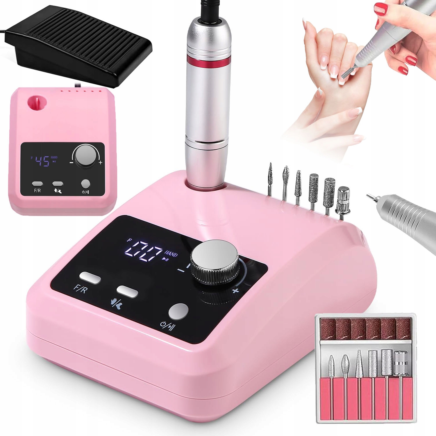 Bruska Manikúra Pedikúra Sada Fréz 45000RPM Růžová