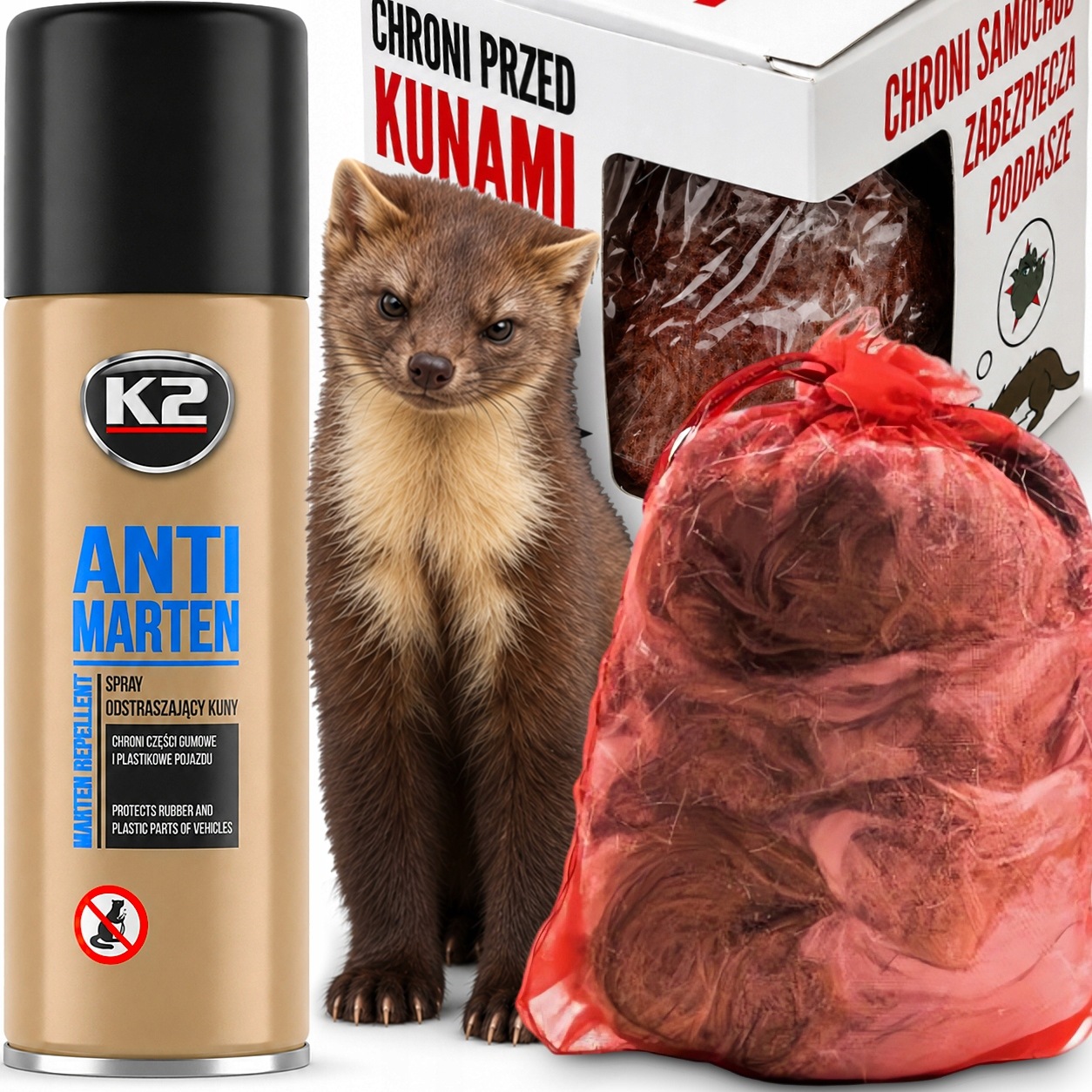 Zestaw Na Kuny Spray K2 Anti Marten 400ML Kunagone Do Auta Domu Poddasza