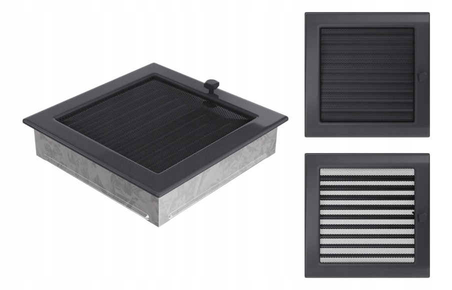 Větrací mřížka grafit s žaluzií 22x22+ rámeček