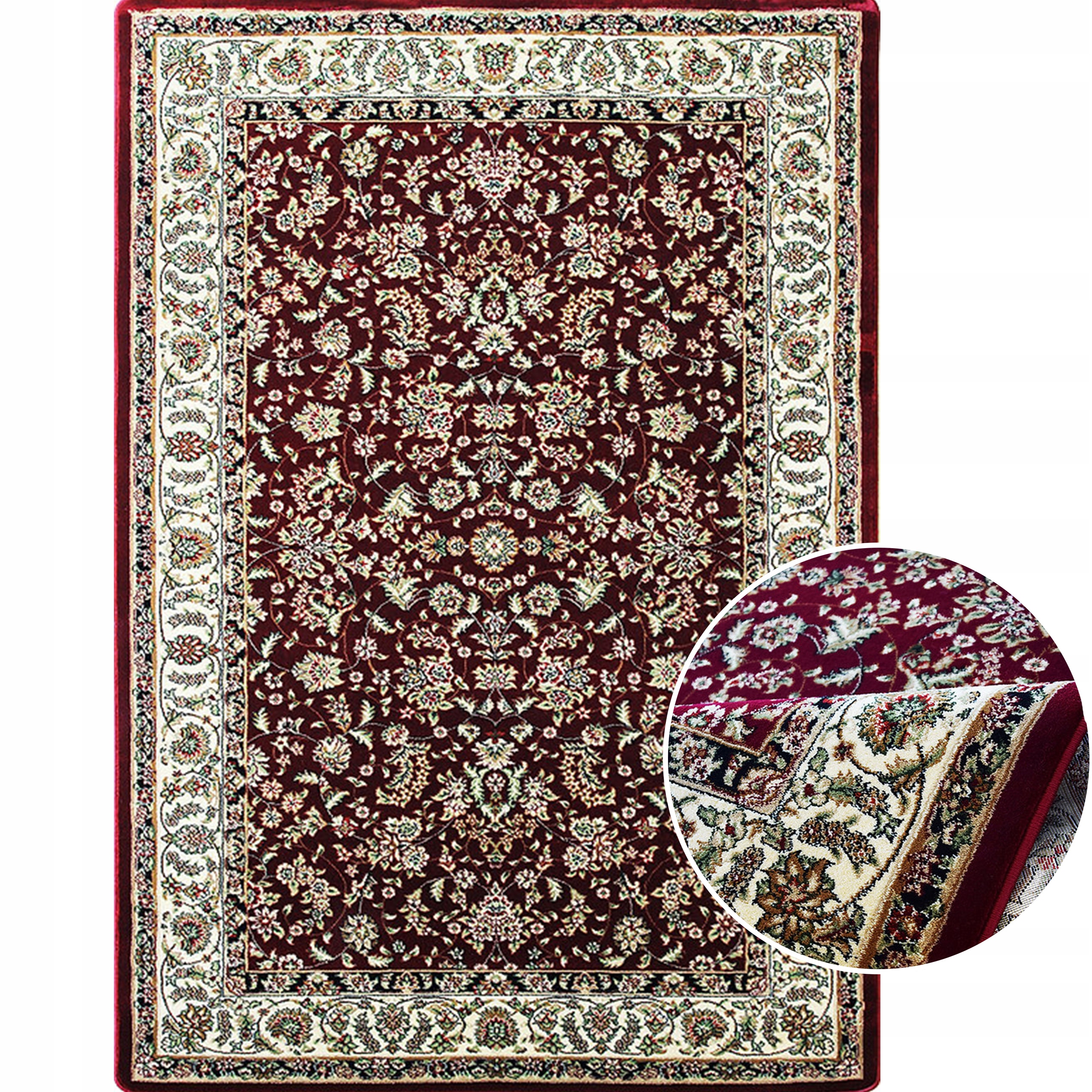 Klasyczny miękki dywan premium do salonu rozeta bordowy 200x400