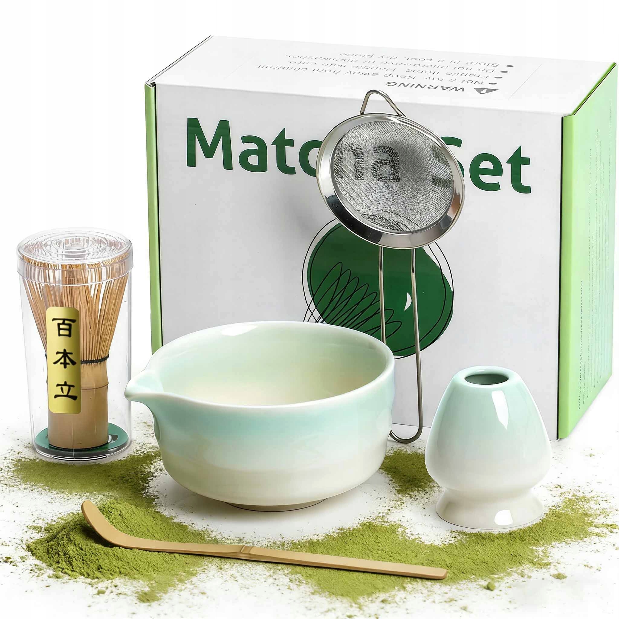 5V1 Dárková Sada Na Čaj Matcha Metlička Podstavec Lžička