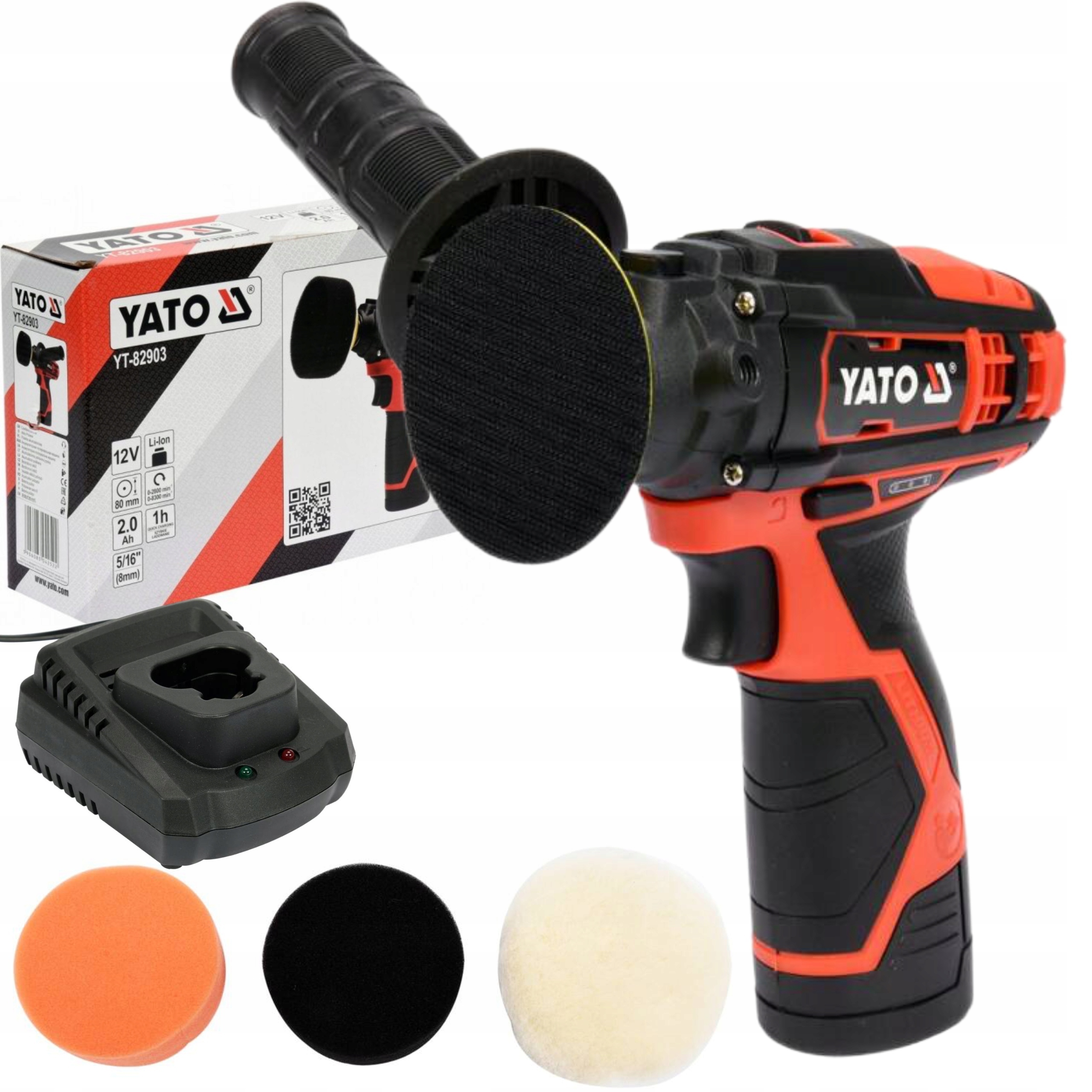 YATO POLERKA SAMOCHODOWA SZLIFIERKA AKUMULATOROWA 12V + 3GĄBKI YT-82903