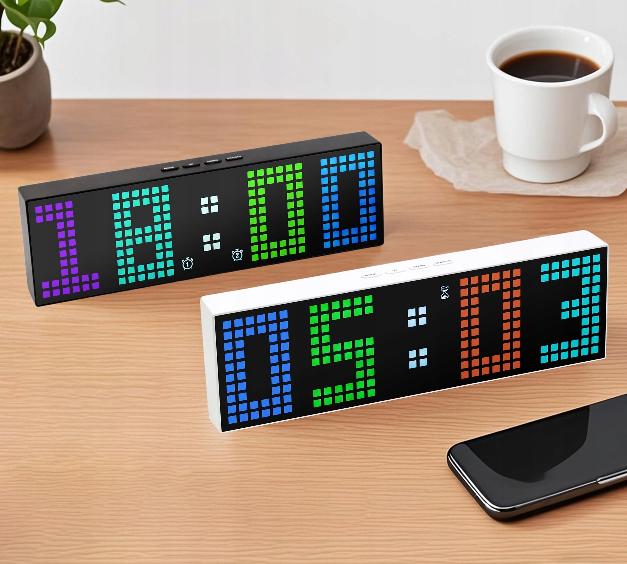 Velký Led Budík Nastavte Libovolnou Barvu 2 Alarmy Hlasové Ovládání Časovač Datum