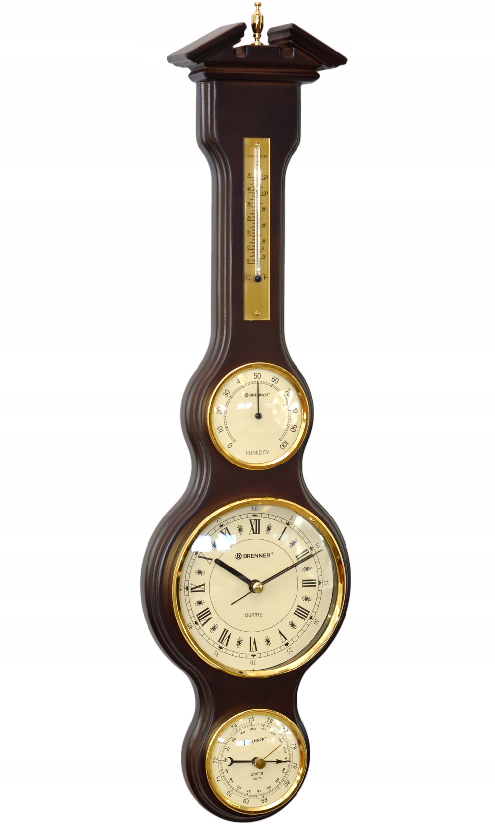 Drewniany Barometr Termometr Higrometr Zegar Brenner PW985-W2 16x61 cm