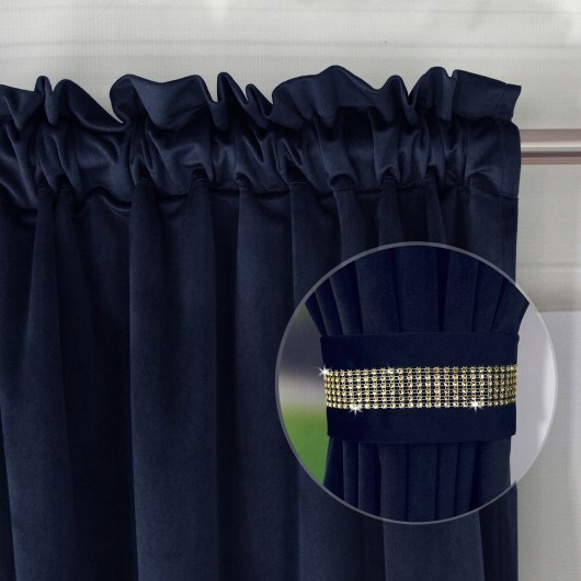 KOMPLET NA OKNO GRANATOWE ZASŁONY I FIRANY Z ZAWIESZKAMI Kolor biały odcienie niebieskiego