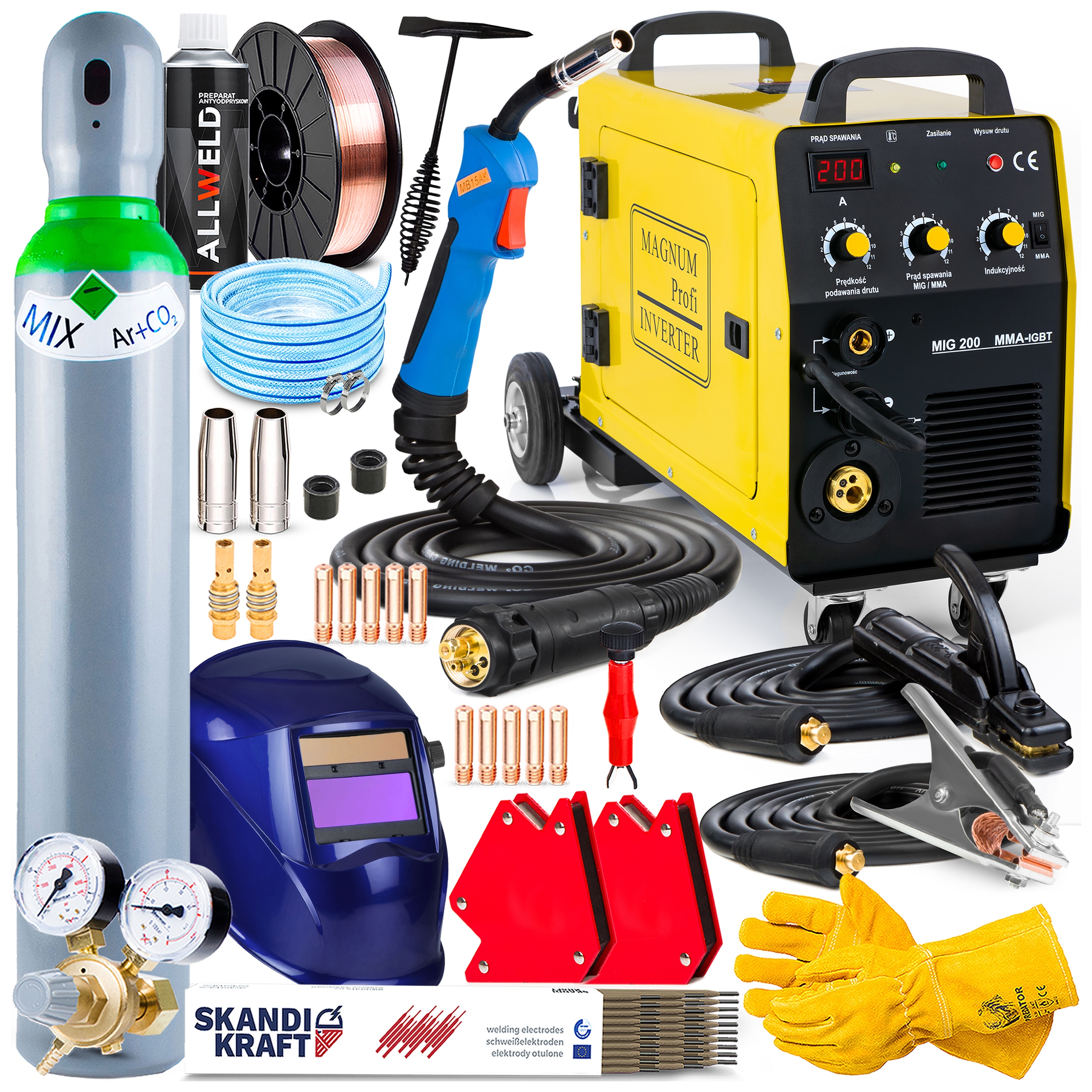 Spawarka Migomat Magnum Mig 200 Mma Kn Igbt 230V 200A Lutospawanie Zestaw