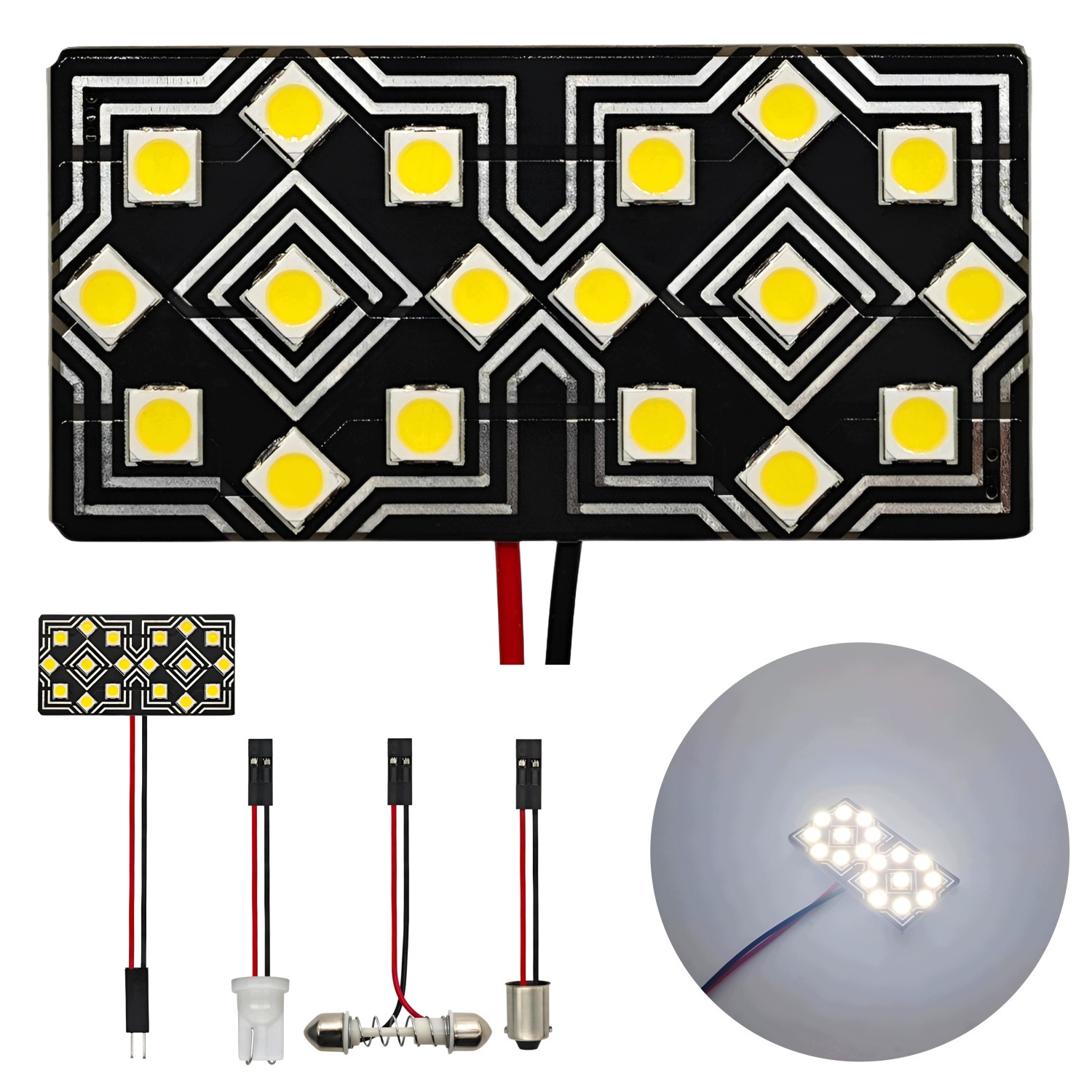 Panel Led 18 Smd 3030 12V 600lm 3 adaptery do wnętrza auta