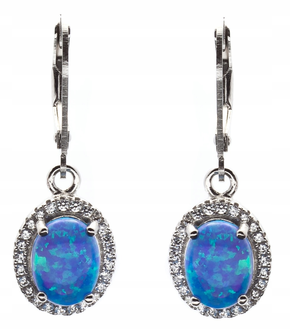 Wiszące Srebrne Kolczyki Rodowane Markizy Opal