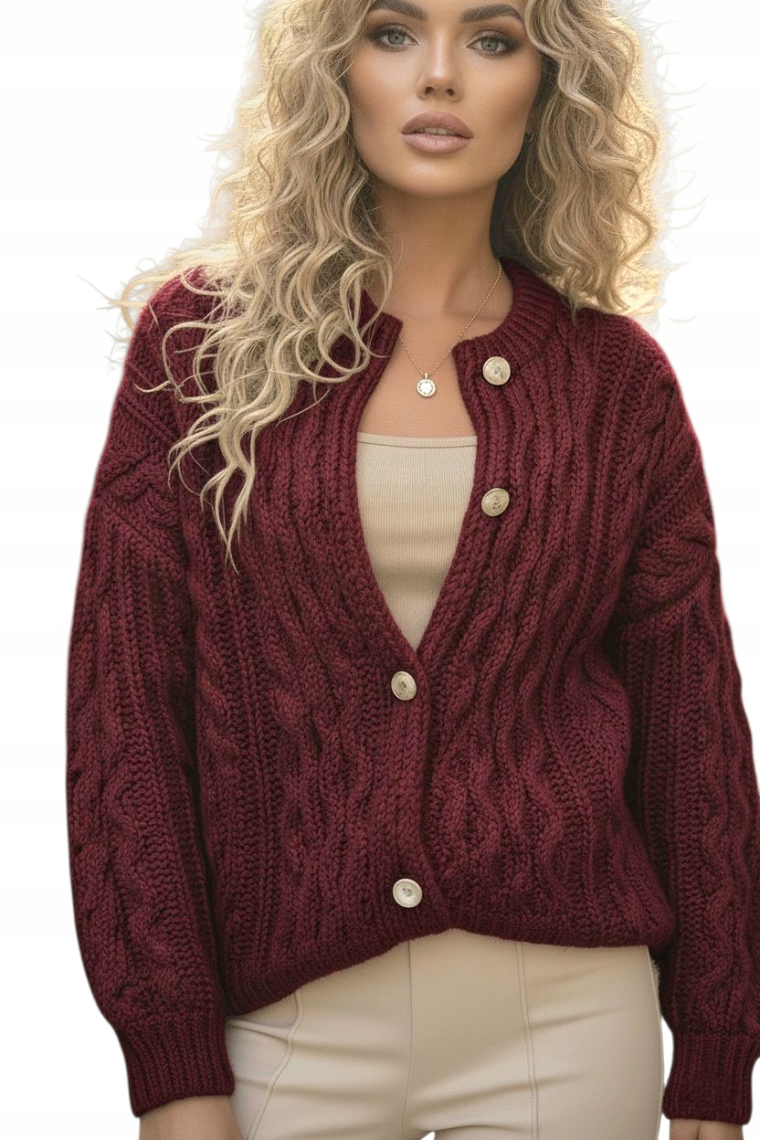 Dámský Vlněný Svetr Na Knoflíky Vínový vel. Univerzální One Size